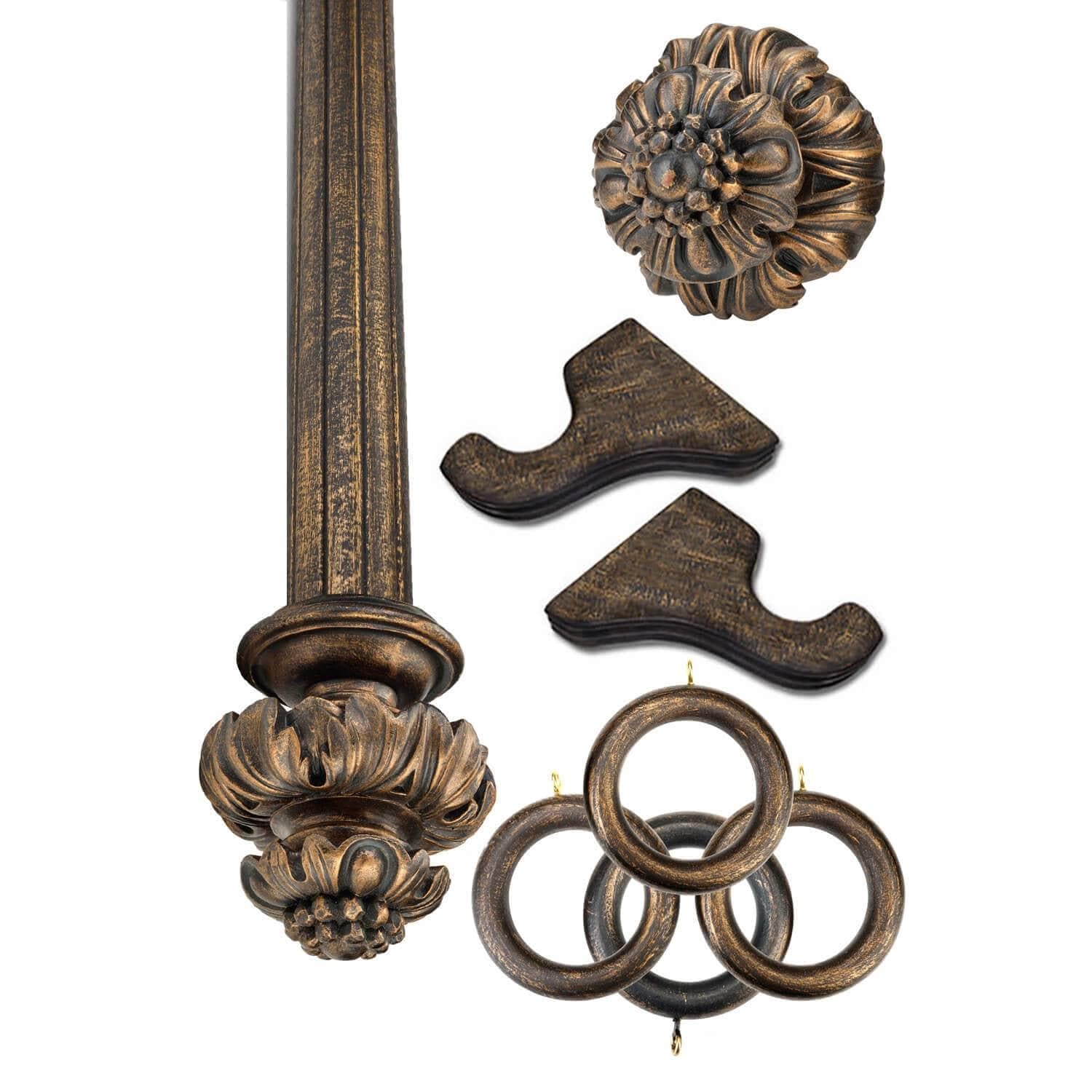 Royal Fancy Antique Bronze Wooden Rod Set - Elegant Home Decor for Living Room, Bedroom & Office | Vintage Curtain Rods & Drapes Hanger