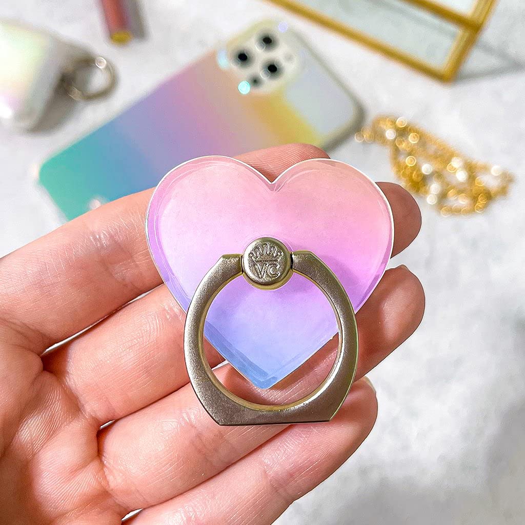 VELVET CAVIAR Phone Ring Holder - Adjustable Finger Grip & Stand for iPhone, Galaxy & Smartphones | Secure Phone Grip | White Opal Heart Design | Perfect for Selfies, Videos & Hands-Free Use