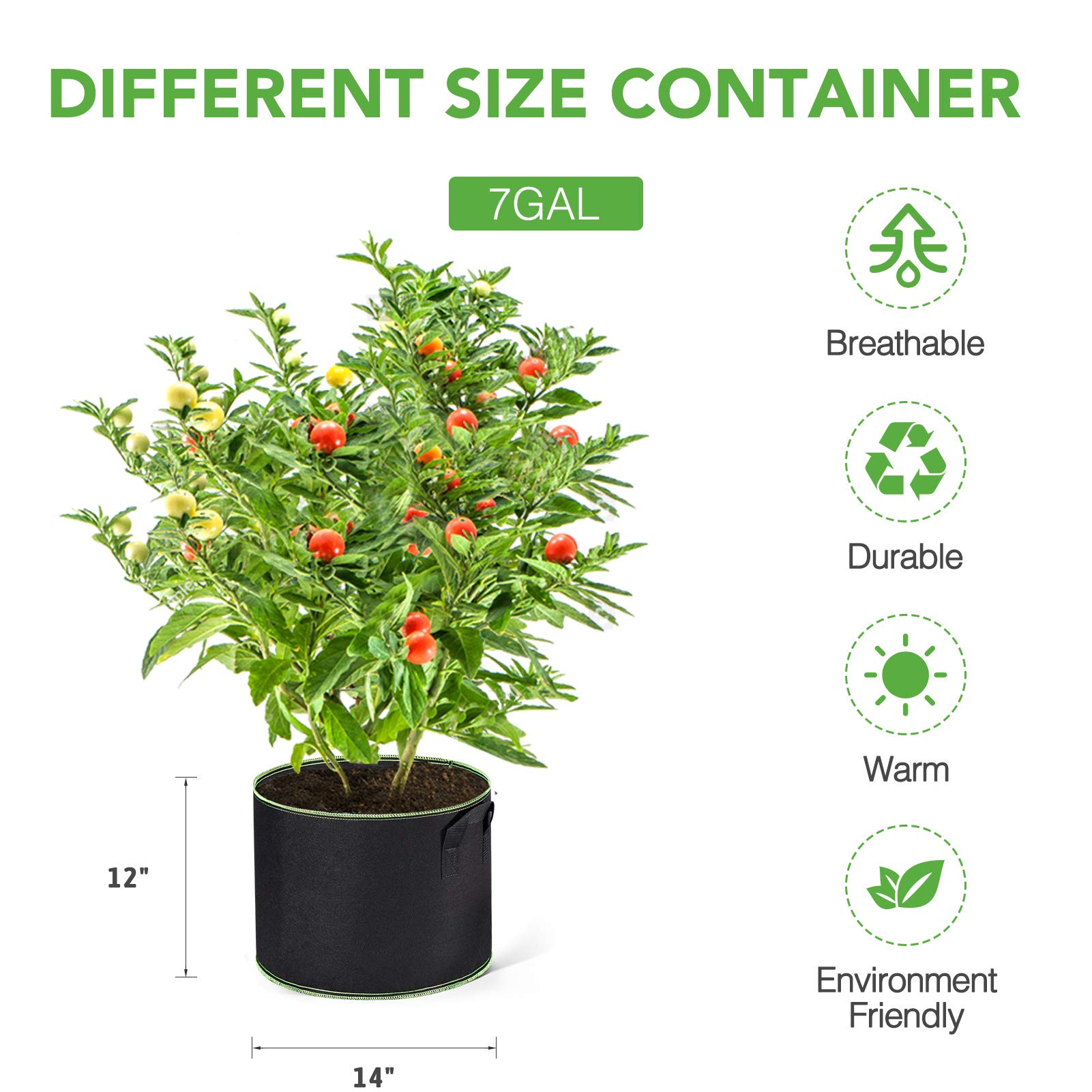 3-Pack 7 Gallon Plant Grow Bags - Thick Aeration Non-Woven Fabric Pots for Flowers, Vegetables & Plants - Durable Garden Containers (Black) - Perfect for Indoor/Outdoor Gardening, Balcony Planting & Urban Farming