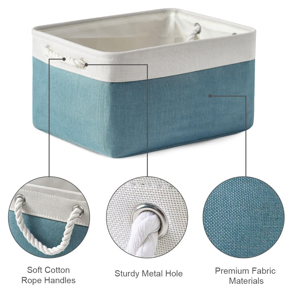 Premium Fabric Storage Bin with Handles - Foldable Cloth Storage Basket for Home Organization, Shelf Bin with Removable Cover - Perfect for Living Room, Bedroom, Closet & Nursery (White & Green, Large 15.7