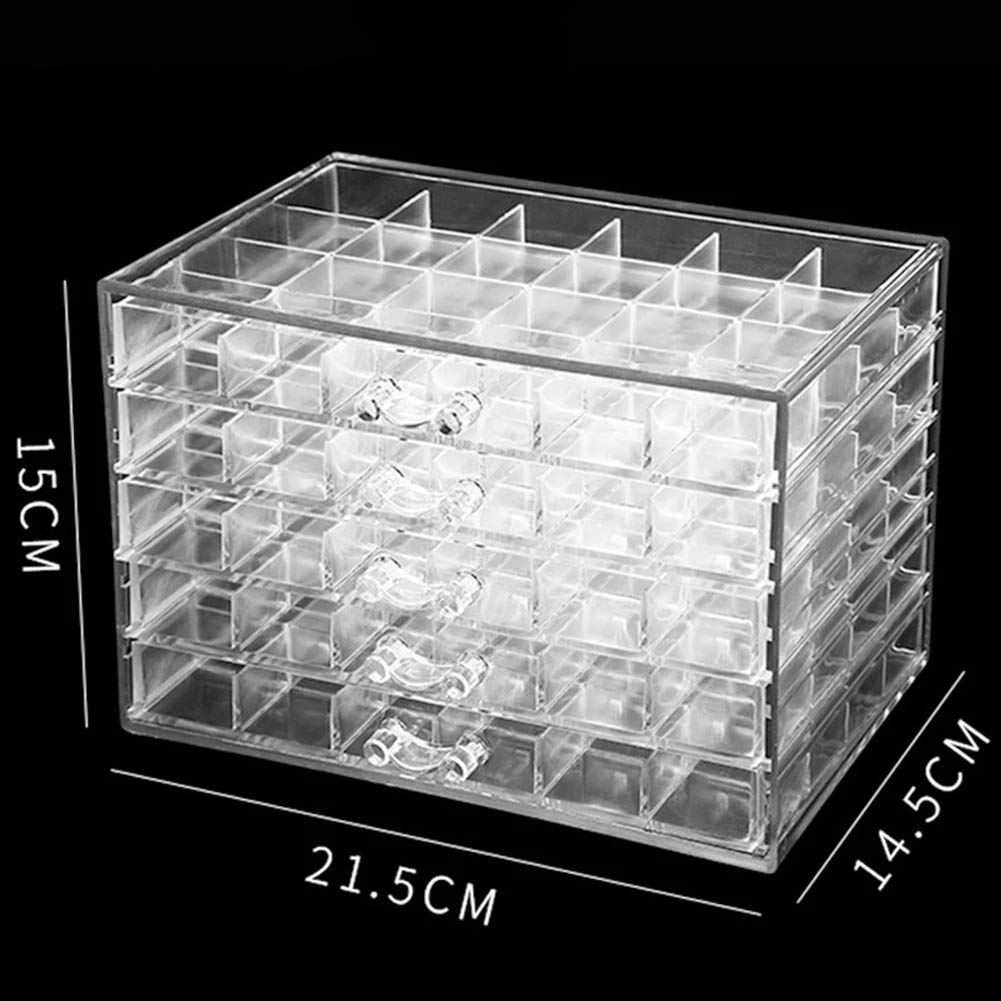 HOKY 120 Grids Clear Acrylic Nail Polish Organizer - Makeup & Jewelry Storage Drawer Box - Perfect for Salon, Home Vanity & Nail Art Display