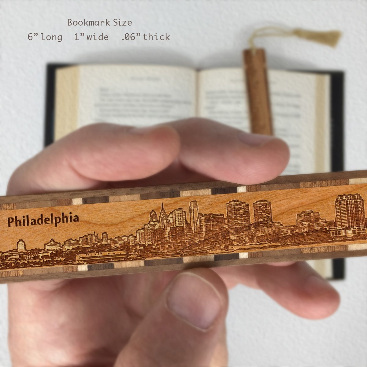 Philadelphia Pennsylvania Skyline Engraved Wooden Bookmark - Handmade in USA - Personalized Gift for Book Lovers - Perfect for Reading, Collecting & Graduation Gifts
