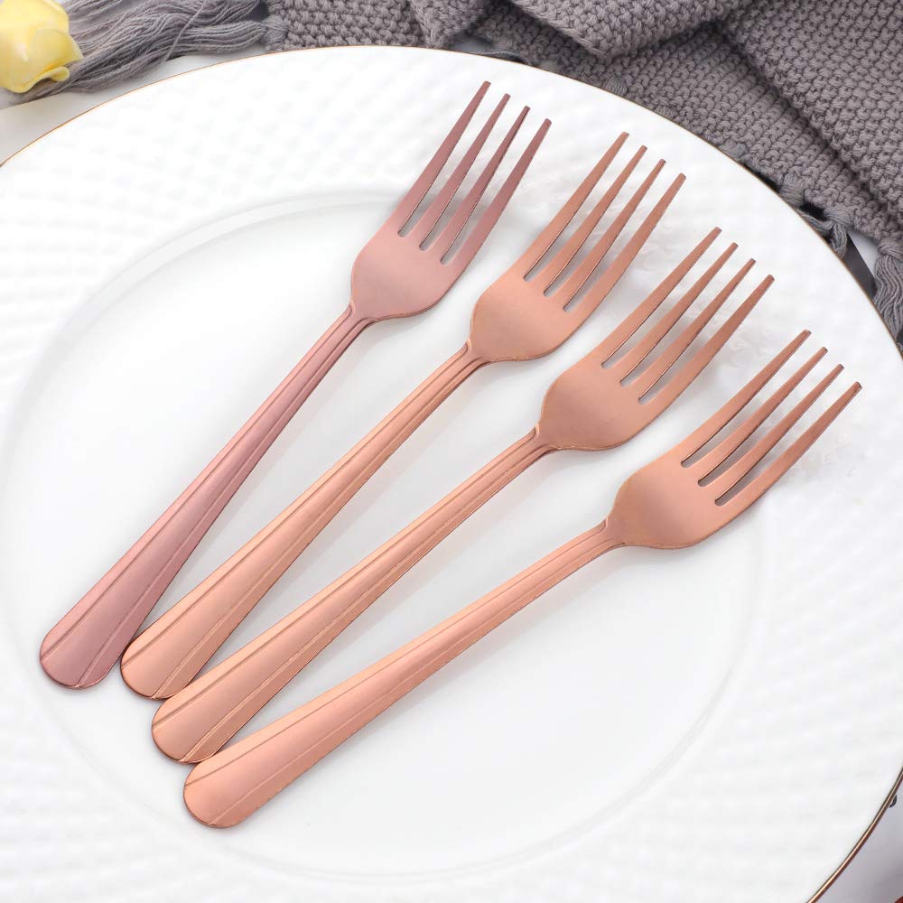 QIBOMOON 12-Piece Stainless Steel Dinner Fork Set - 7-inch Rose Gold Flatware, Dishwasher Safe Cutlery Utensils for 12 People | Perfect for Formal Dining, Wedding Gifts & Restaurant Tableware