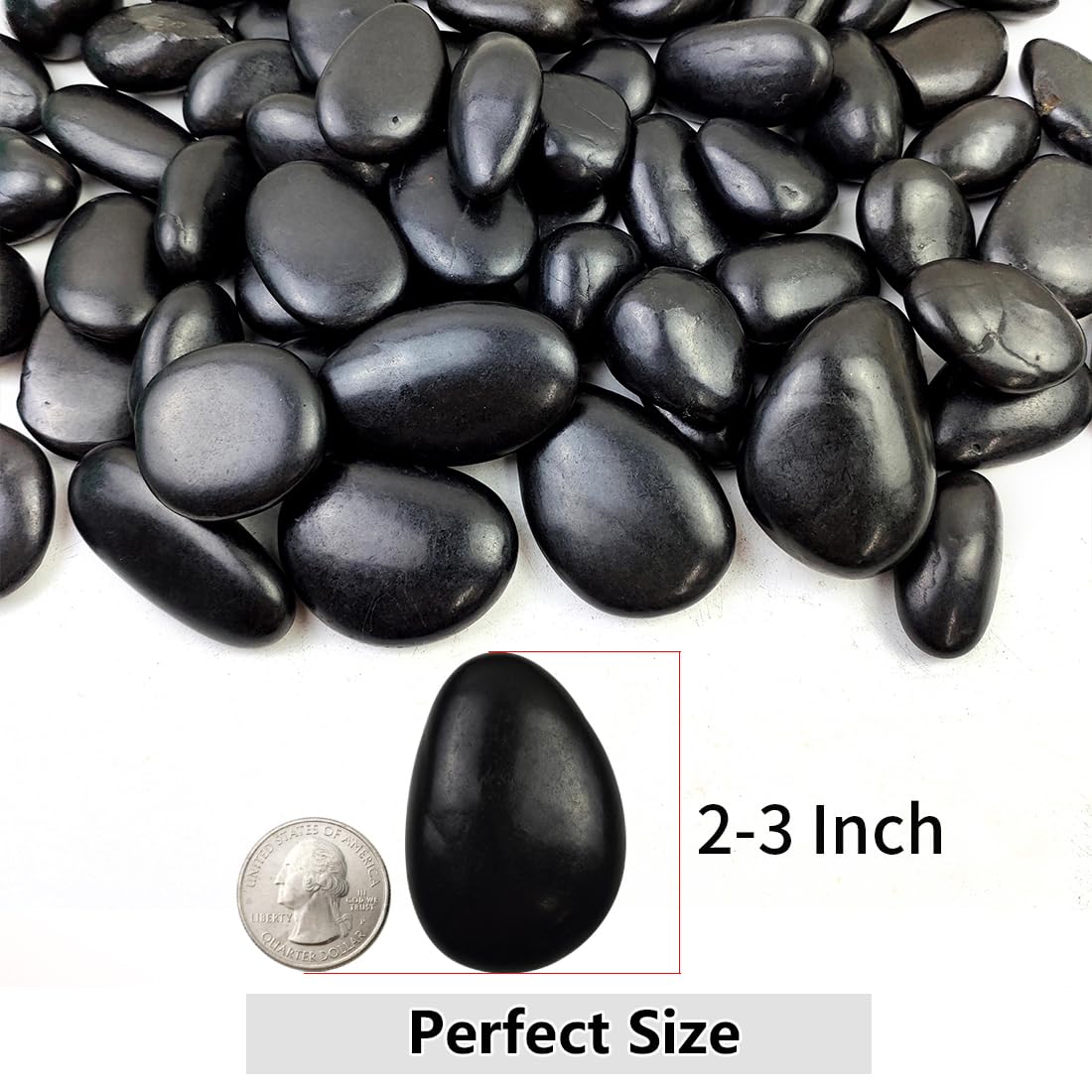 5lbs Black Polished River Rocks for Landscaping - 2-3 Inch Natural Decorative Stones for Plants, Fish Tanks, Aquariums, Vase Filler | Indoor & Outdoor Garden DIY Projects, Zen Decor, Water Features & Pathway Design