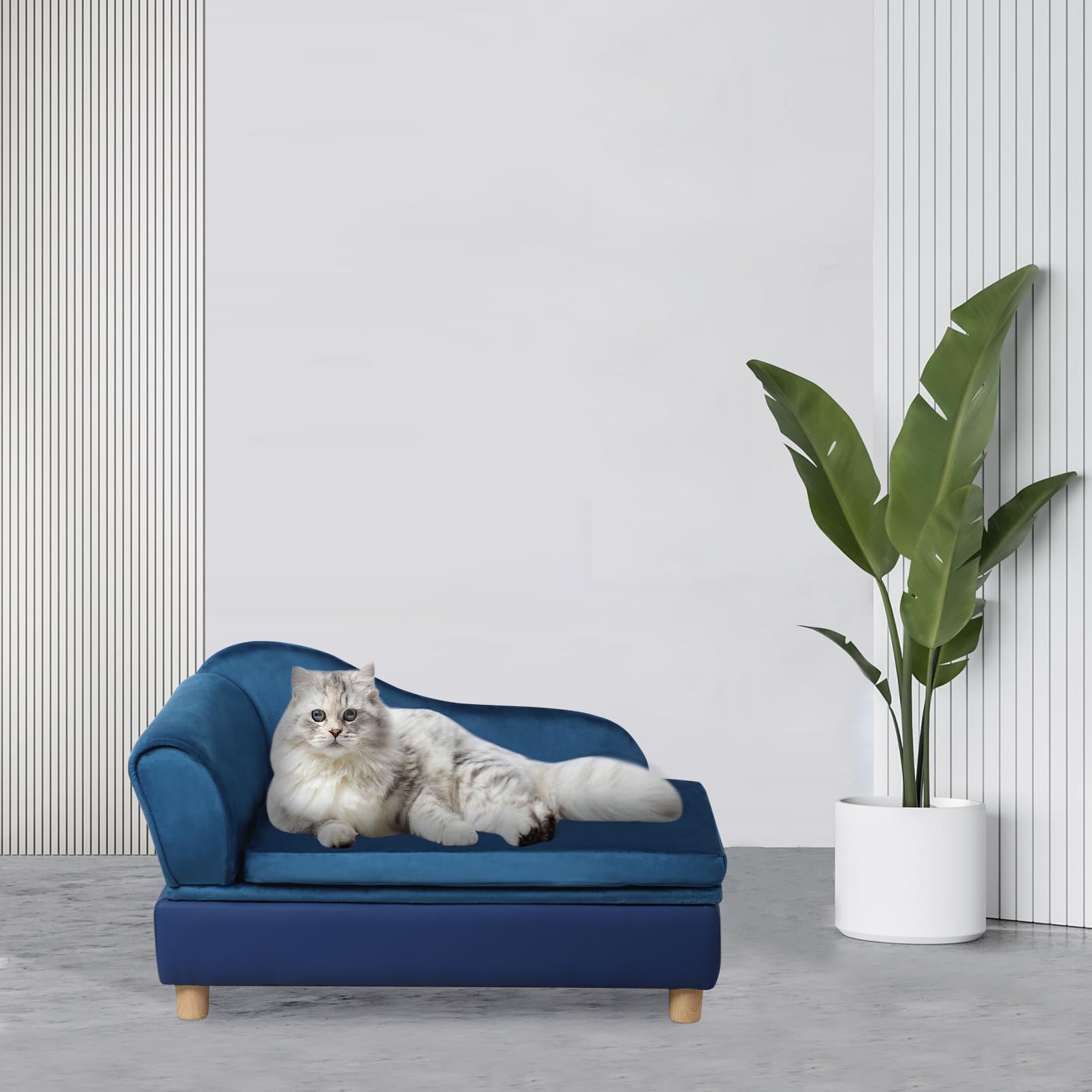 Premium Pet Bed Sofa for Small Dogs & Cats - Washable Removable Cushion, Storage Space - Cozy Puppy Couch for Living Room, Bedroom & Travel (Blue)