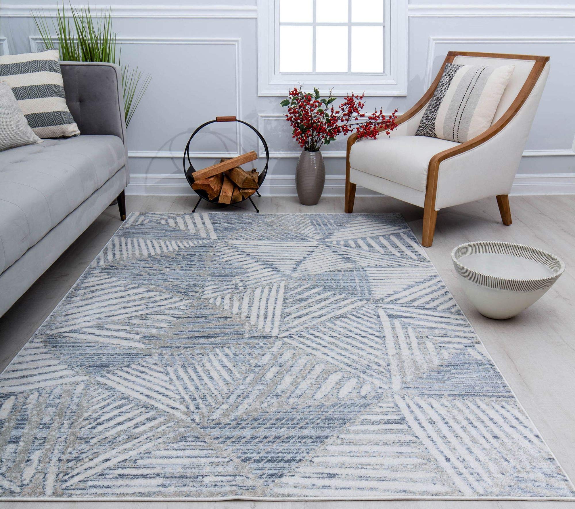 Rugs America Romeo JL60A Genesis White Abstract Vintage Area Rug 8' x 10' - Soft Bohemian Living Room Carpet for Bedroom, Dining Room & Home Decor