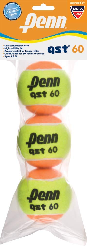 Penn QST 60 Tennis Balls - Youth Training Tennis Balls with Orange Dot for Beginners & Kids - 3 Ball Pack - Perfect for Practice, Lessons & Junior Tennis Courts