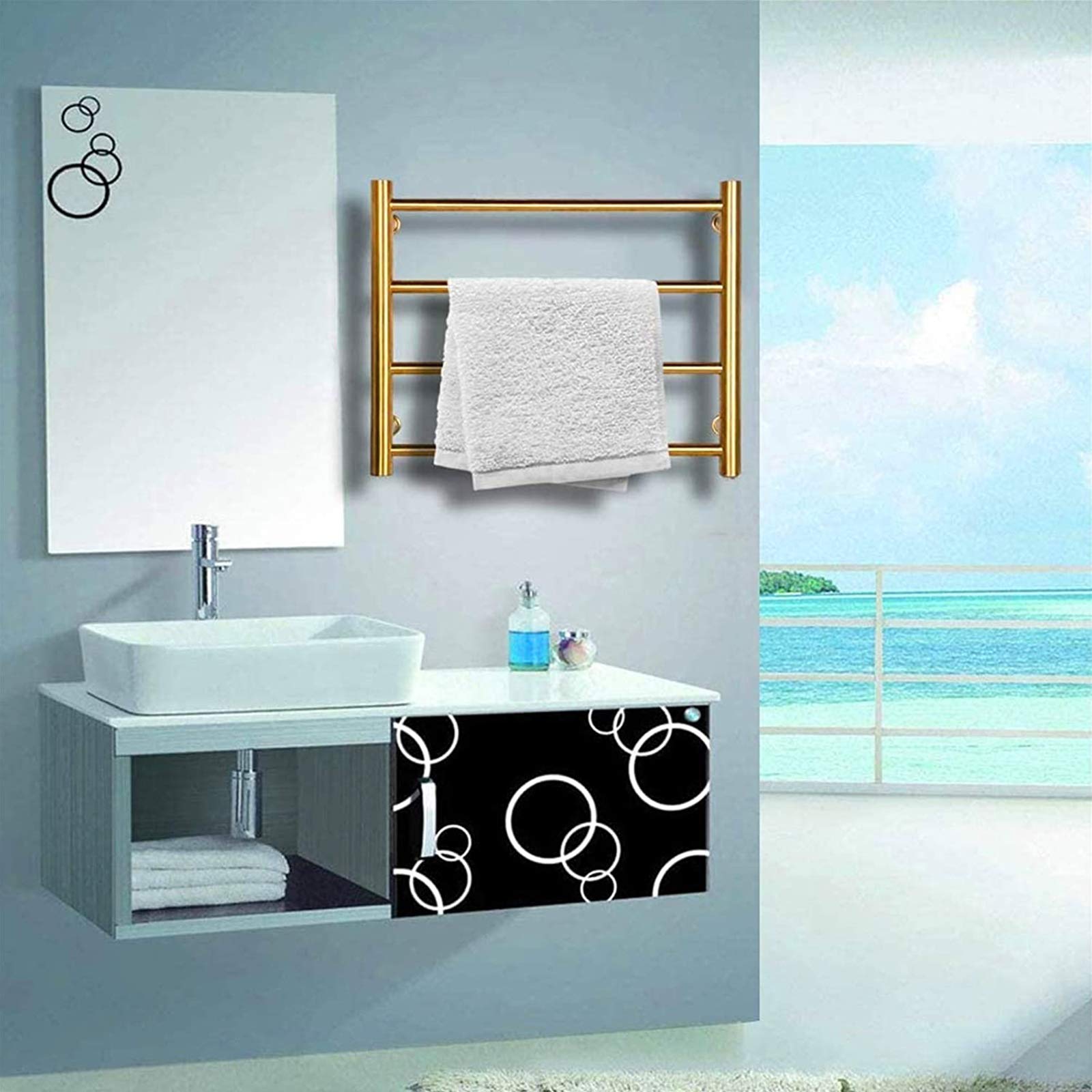 Premium 48W Electric Heated Towel Rail - 4 Bar Wall Mounted Towel Warmer with Thermostat | Brushed Gold 304 Stainless Steel Bathroom Towel Rack | Hardwired Installation for Spa-Like Luxury & Quick Drying | Perfect for Modern Homes, Hotels & Luxury Bathrooms