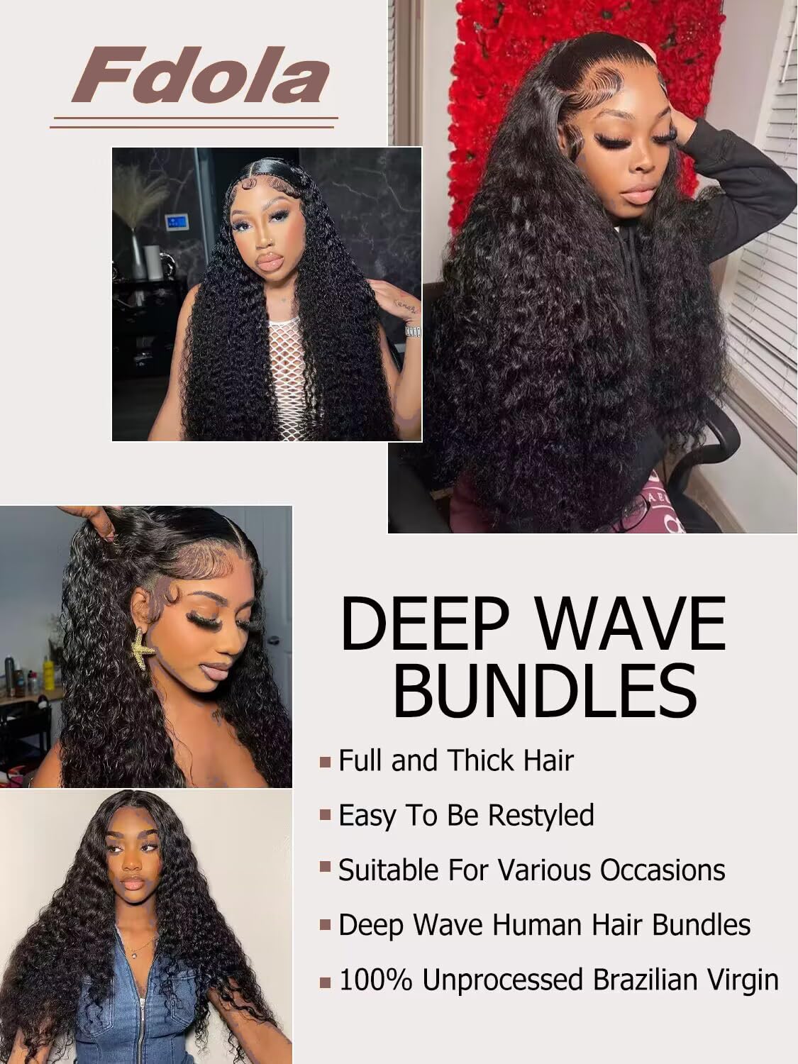 12A Deep Wave Human Hair Bundles 20 22 24 Inch - 100% Unprocessed Brazilian Virgin Hair - 3 Bundles Water Wave Weave for Natural Look - Perfect for Protective Styles, Weaves & Wigs