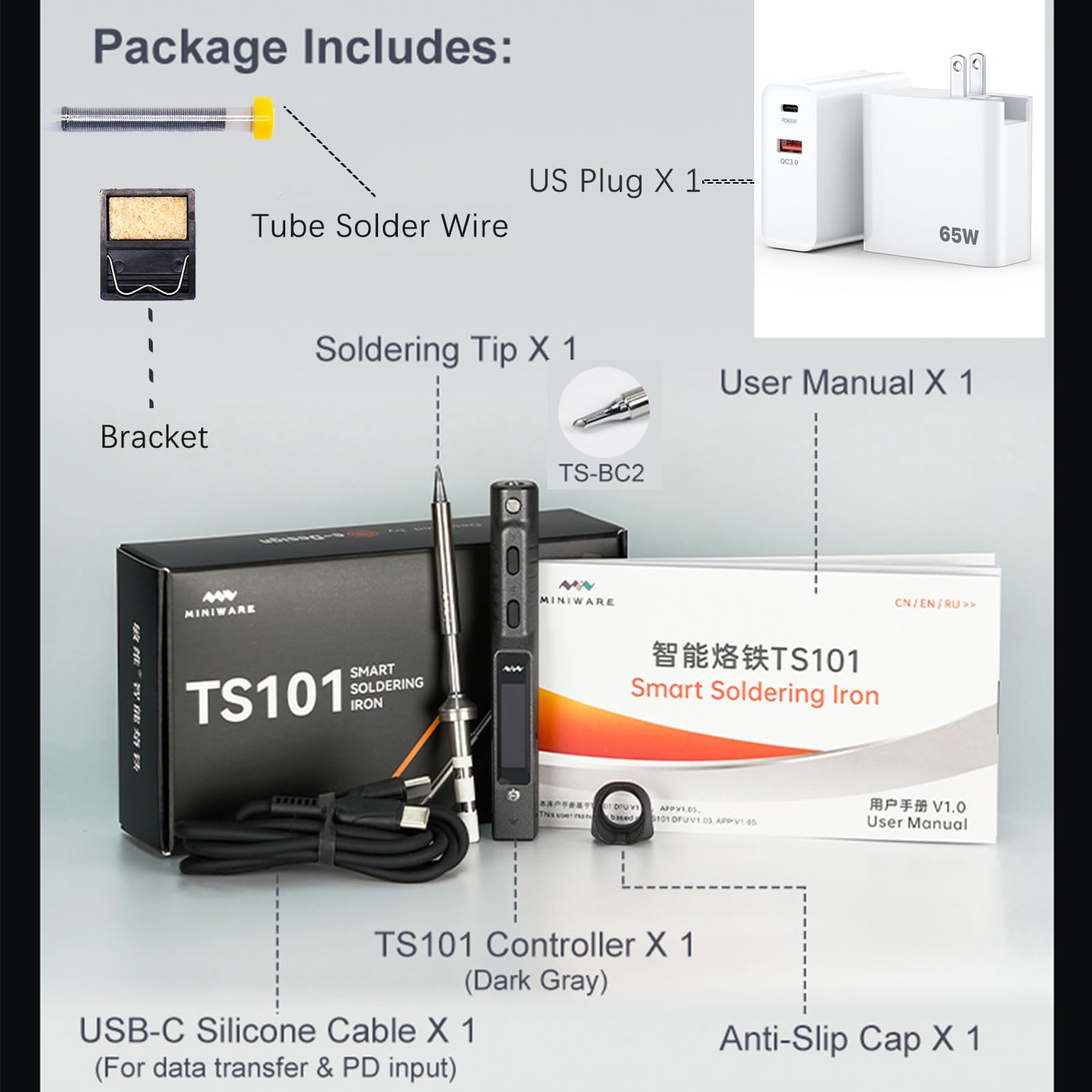 TOOLSAGE TS101 Soldering Iron Kit - Upgraded PD DC Programmable Mini Portable Fast Heating Soldering Iron Station with BC2 Tips Set - Perfect for Electronics Repair, DIY Projects & PCB Soldering