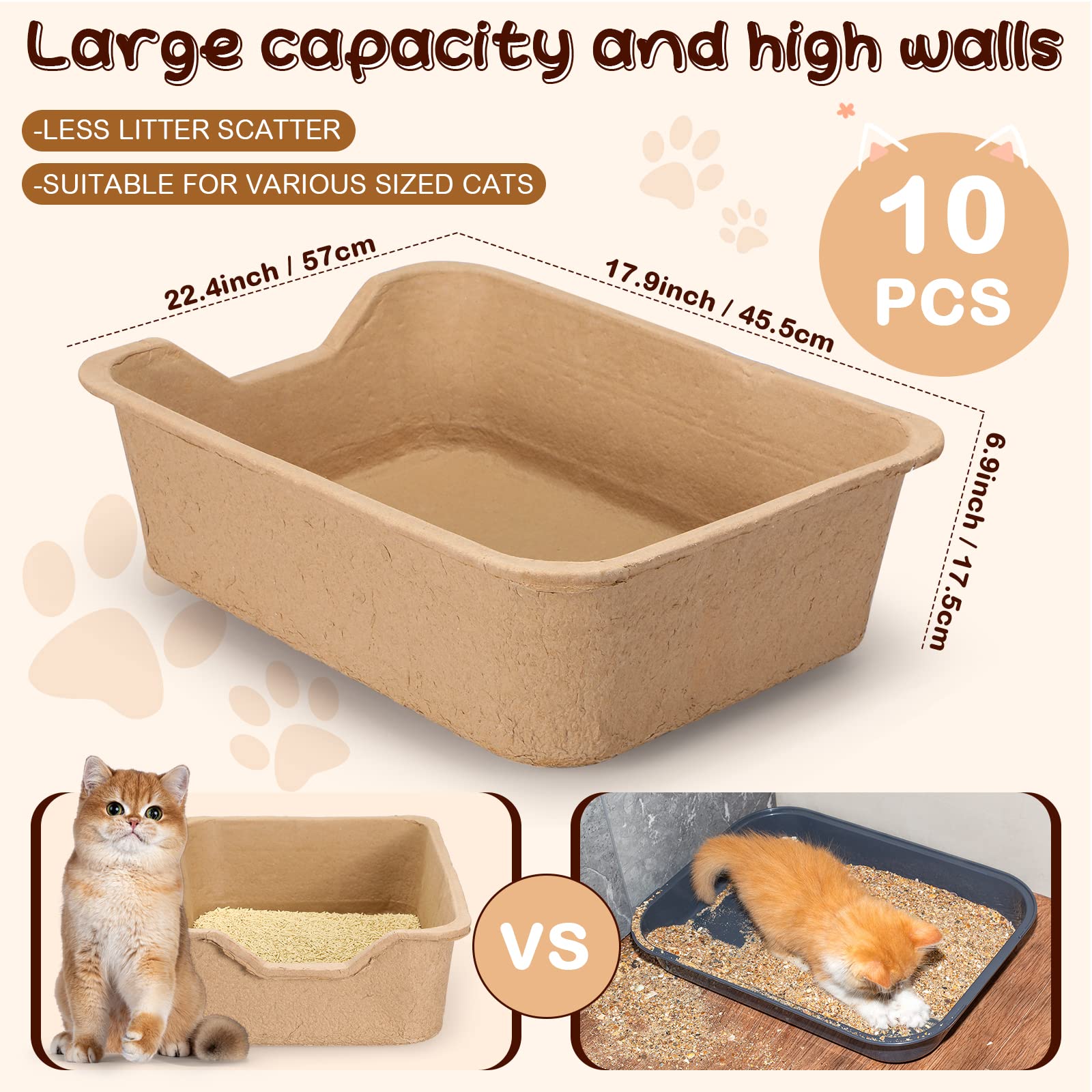 Harloon 10 Pack Extra Large Disposable Cat Litter Boxes - 22.4