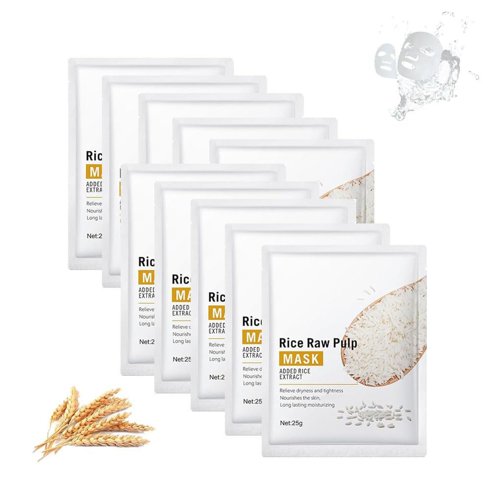 Rice Dough Modeling Mask - Korean Rice Facial Mask for Instant Hydration & Nourishment (10 Pack) | Deep Moisturizing & Skin Brightening Treatment for Dry, Dull Skin - Perfect for Spa Nights & Self-Care Routines