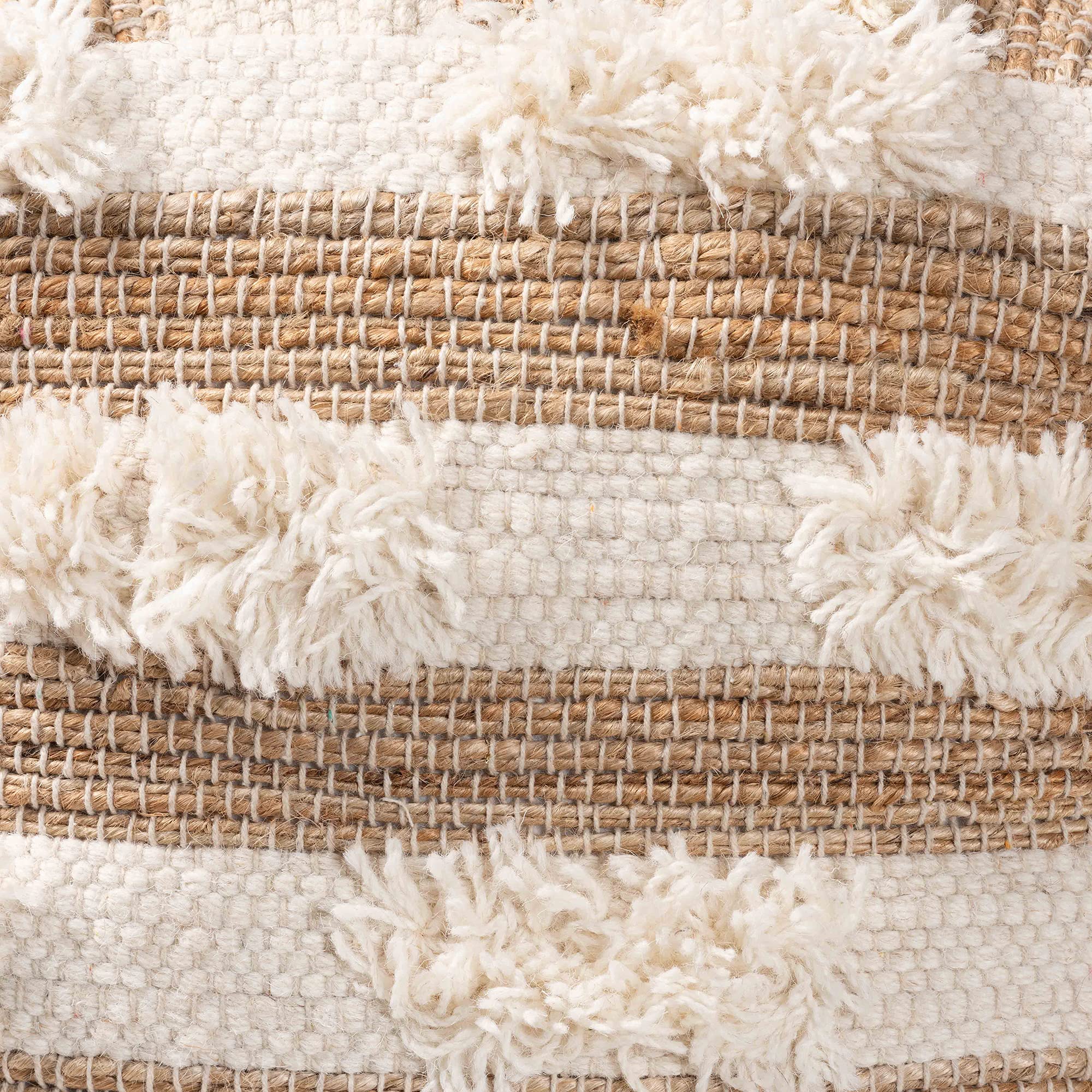 Baxton Studio Basque Modern Moroccan Inspired Handwoven Wool Blend Pouf Ottoman - Natural & Ivory - Perfect for Living Room, Bedroom, or Office Decor