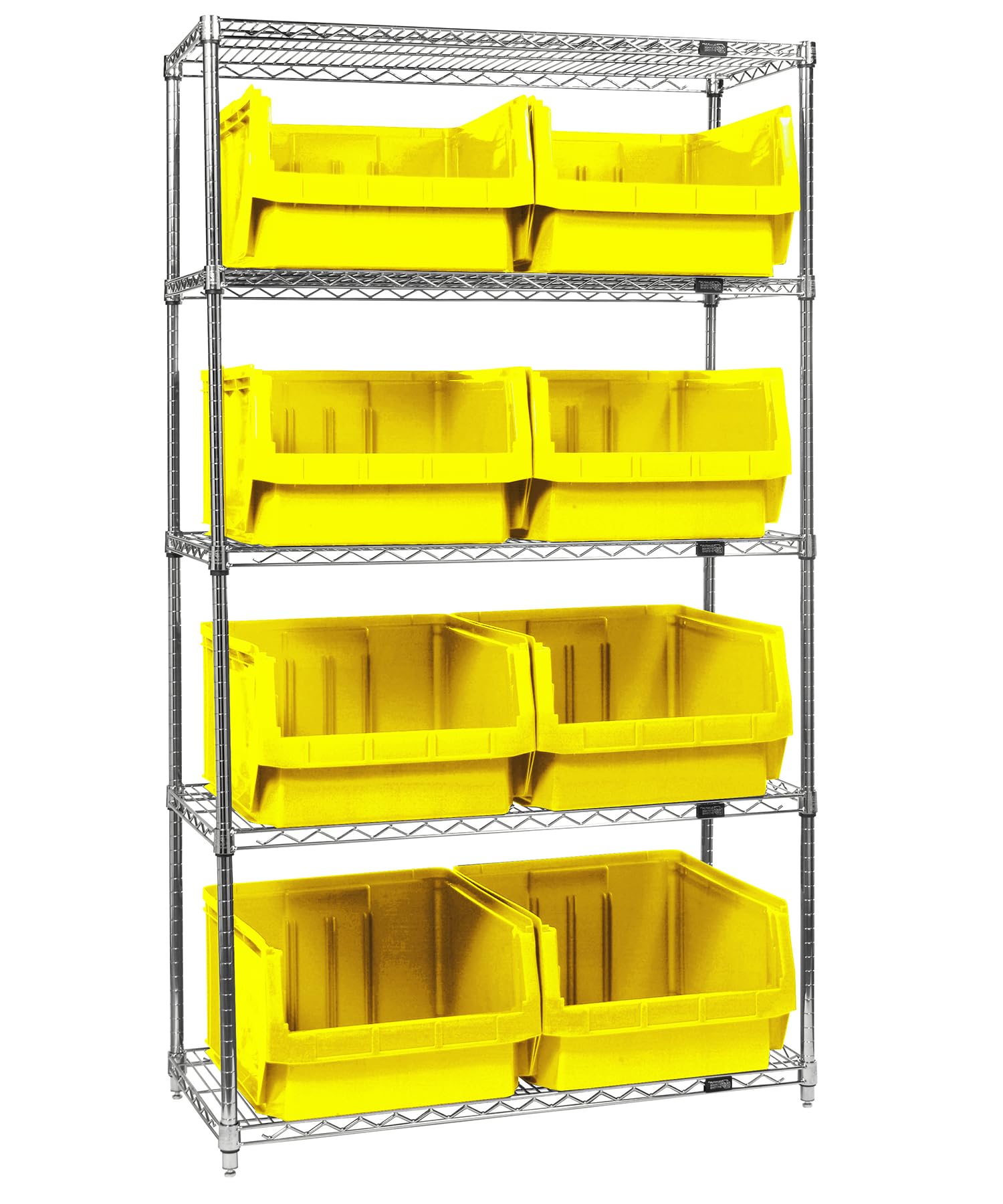 Quantum Storage Systems WR5-543YL 5-Tier Wire Shelving Unit with 8 Yellow Magnum Bins - Chrome Finish, 18