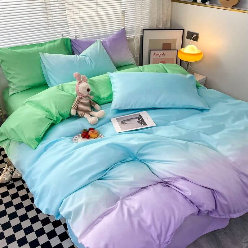 Pastel Gradient Cotton Candy Bedding Set - Soft & Breathable Comforter Cover for Kids & Teens - Perfect for Cozy Bedrooms, Dorm Rooms & Sleepovers
