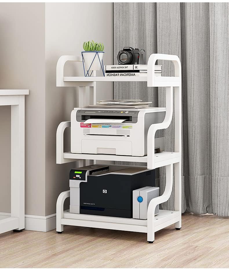 3-Tier Rolling Printer Stand with Wheels - Mobile Storage Cart for Home Office, Living Room & Kitchen - Organize Printer, Scanner, Books, Microwave & More - White Multi-Purpose Shelf Rack