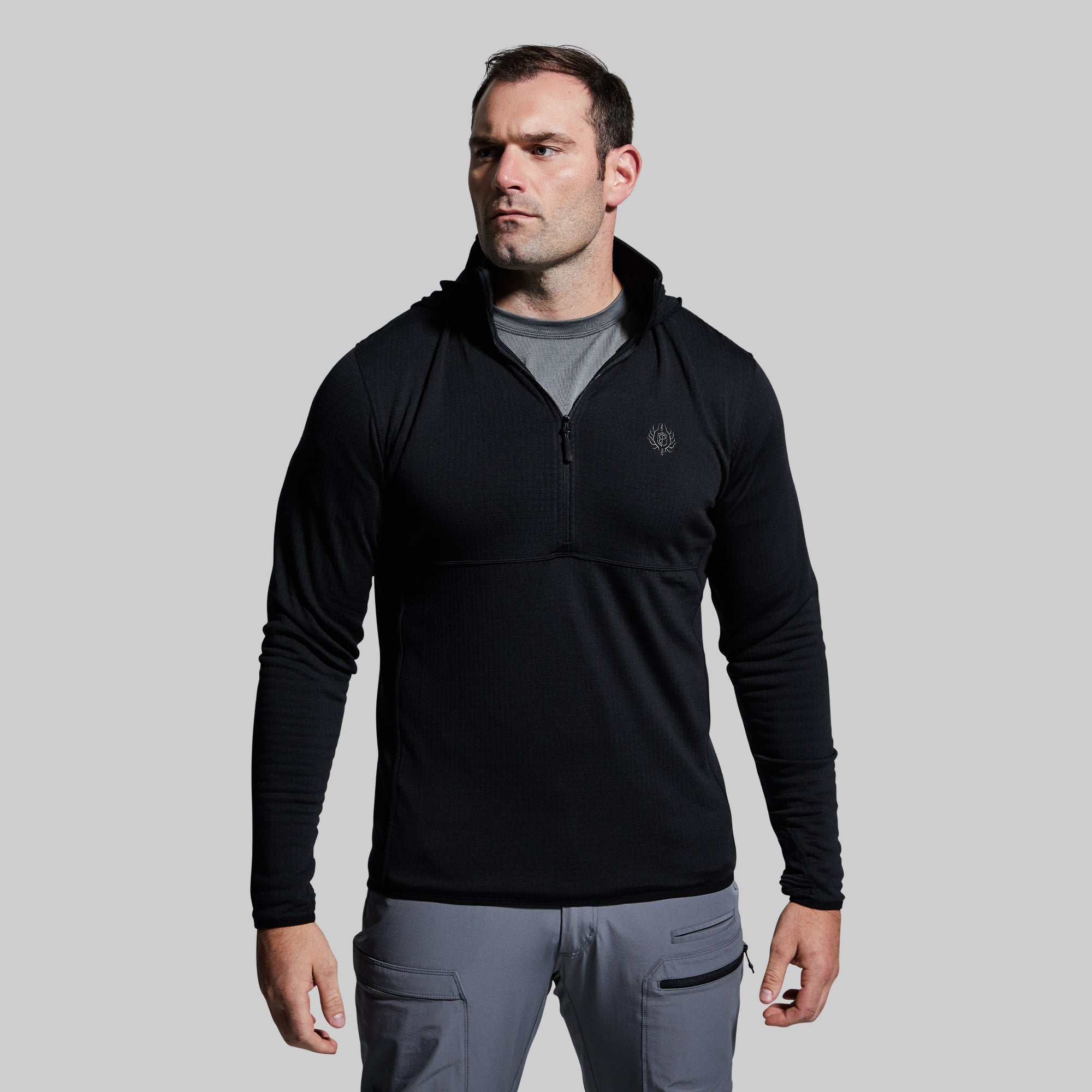 Men's Quiver Half Zip Hoodie - Lightweight Fleece Pullover with Kangaroo Pocket, Black - Perfect for Hiking, Gym & Casual Wear