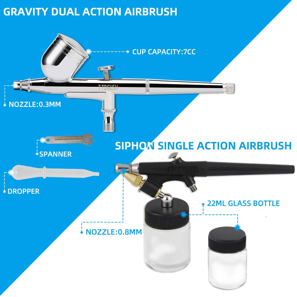 Professional Dual Action Airbrush Kit with Air Compressor - Gravity & Siphon Feed for Hobby, Temporary Tattoo, Cake Decorating, Model Painting - Perfect for DIY Crafts, Automotive Detailing & Nail Art