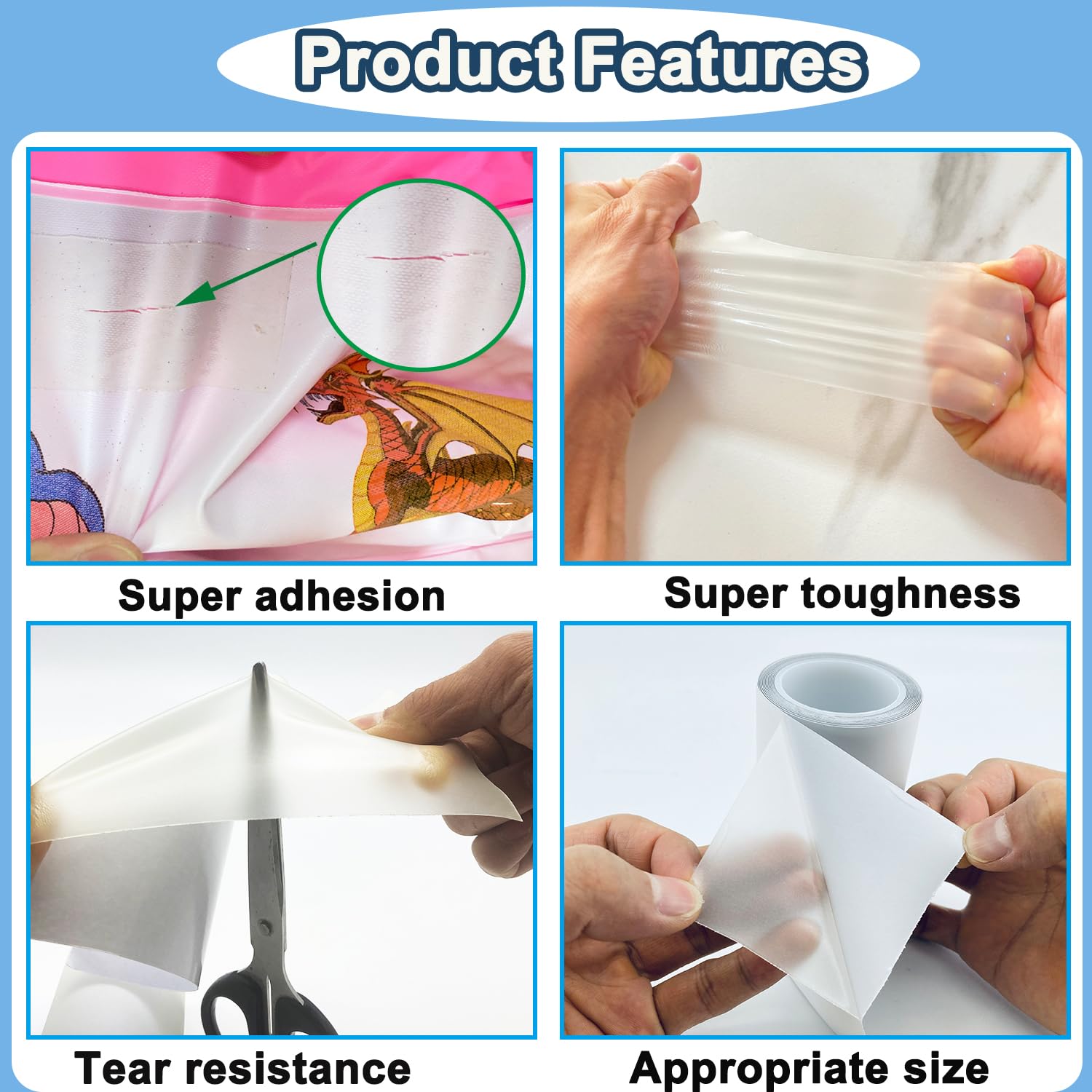 **4IN x 7FT Inflatable Patch Repair Kit - Waterproof TPU Air Mattress Repair Kit for Pool Floats, Swimming Rings, Bounce Houses, Air Beds & Tents - Quick Fix for Inflatable Toys (Great for Camping, Beach Trips & Pool Parties)**
