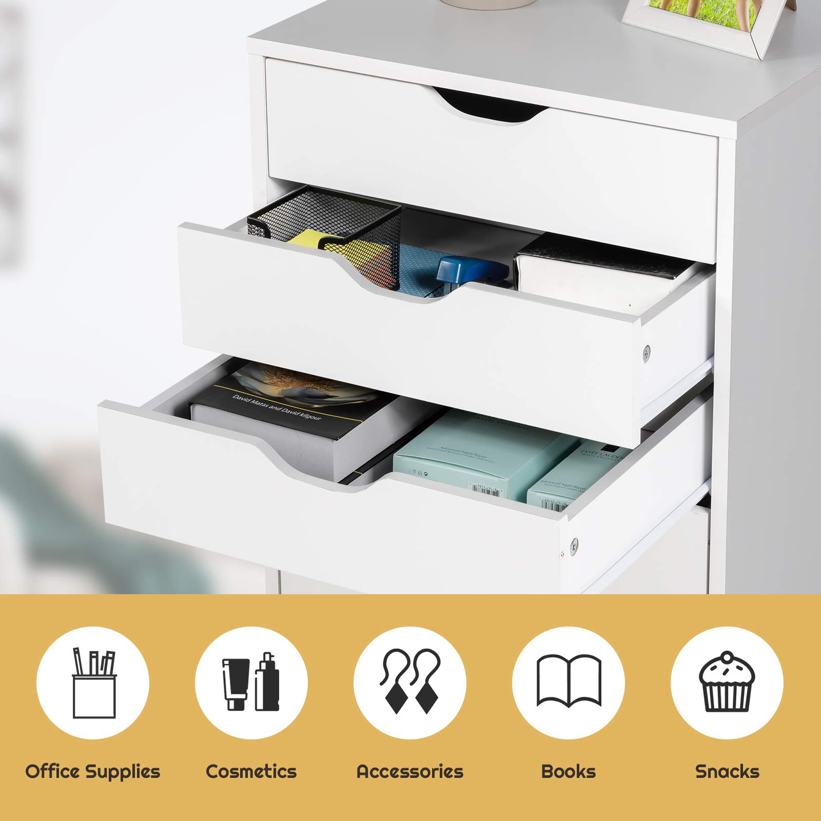 Giantex 7-Drawer Mobile File Cabinet with Wheels - White Lateral Storage Organizer for Home & Office (19”x15.5”x34.5”) - Perfect for Document Storage, Office Supplies & Craft Organization