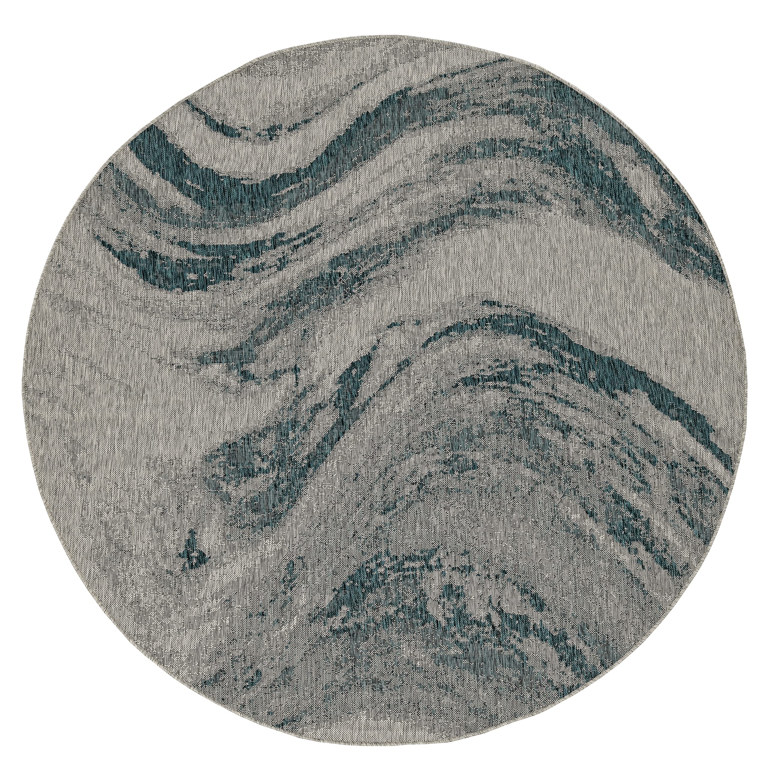 Juniper Abstract 7'10 Round Indoor Outdoor Area Rug - Grey Teal Modern Bohemian Rug for Living Room, Bedroom, Patio & Deck Decor
