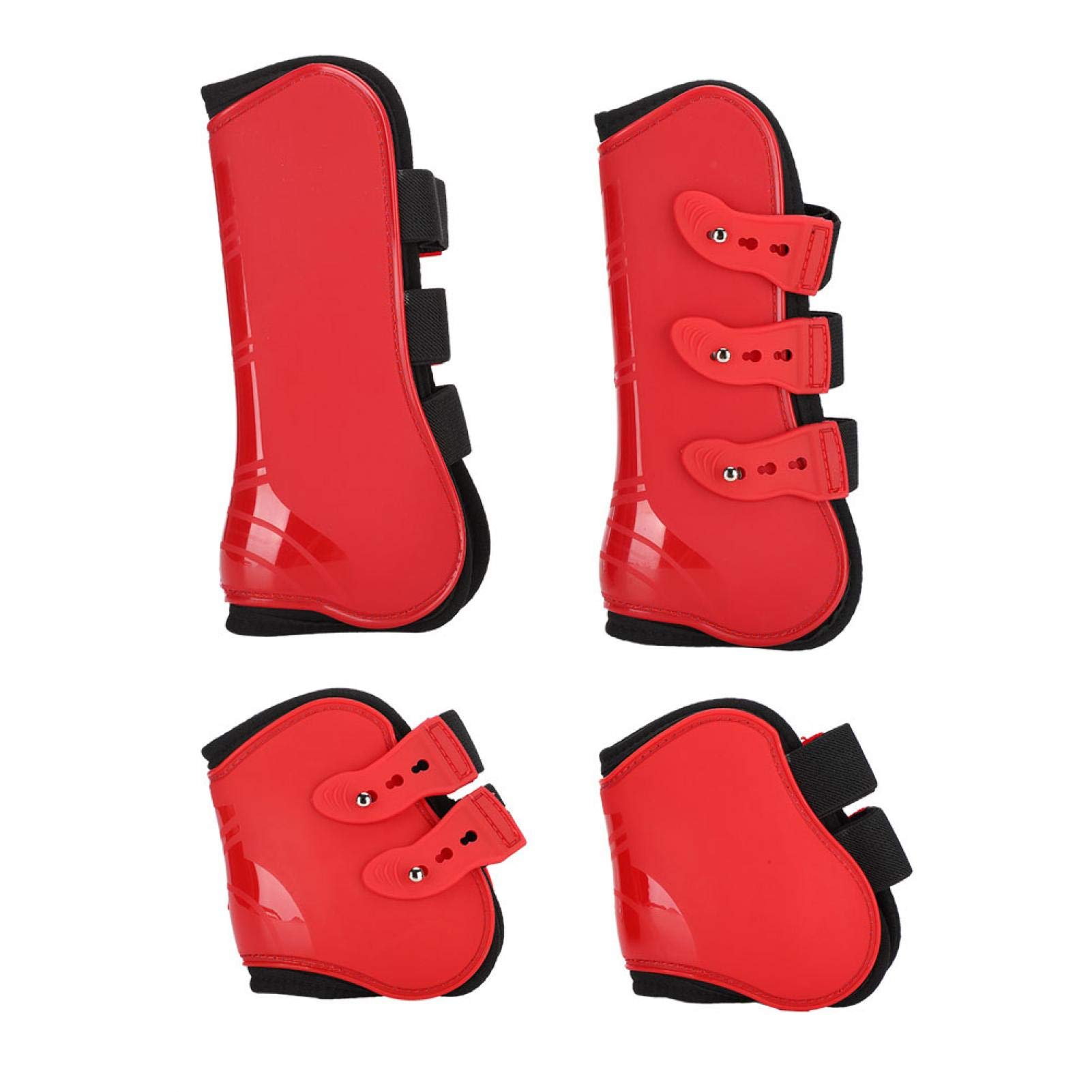 Adjustable Horse Leg Protector Boots - Soft PU & Neoprene Low Top Fore & Hind Leg Guards for Riding - Universal Fit Front & Rear Set (Red) - Perfect for Trail Riding, Training & Injury Protection