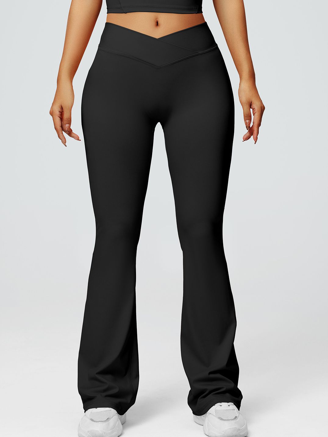 ZASUWA Women's V-Shaped Waist Solid Color Flare Leggings - High Waist Yoga Pants for Workout, Running & Casual Wear