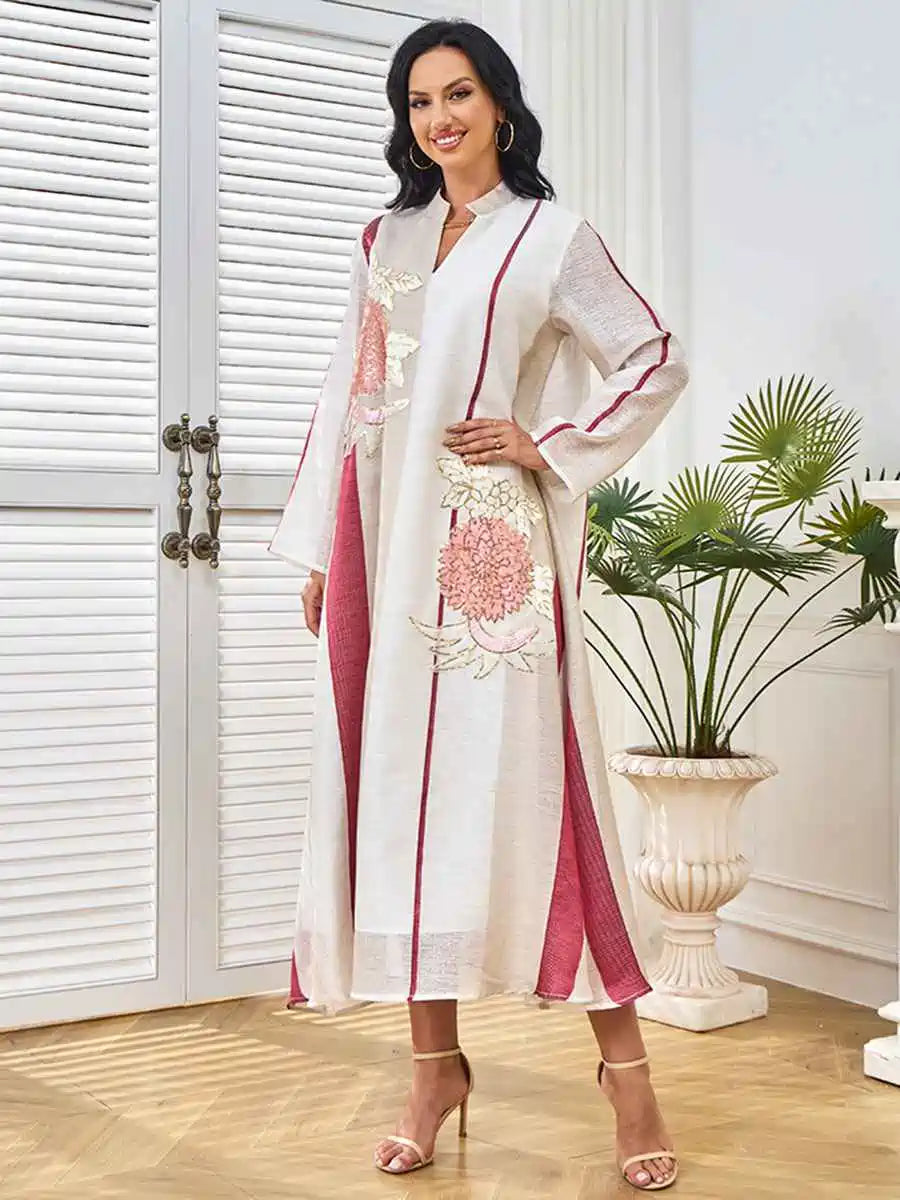 Elegant Eid Embroidery Sequins Caftan Dress for Women - Stylish Kaftan with Beaded Details #25296 | Perfect for Eid Celebrations, Weddings & Special Occasions