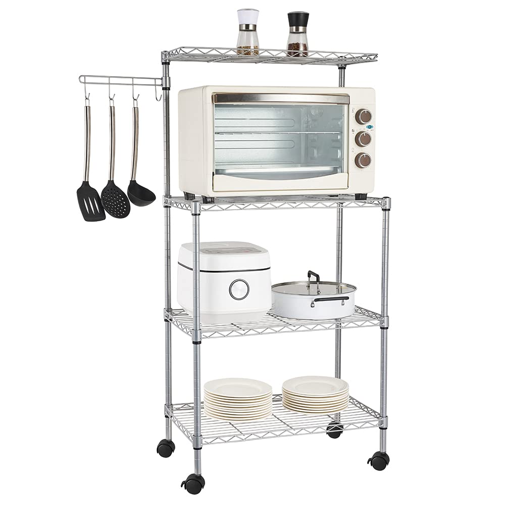 4-Tier Stainless Steel Baker's Rack with Microwave Stand - Heavy Duty Kitchen Storage Shelf for Baking, Cooking & Organizing - Perfect for Small Kitchens, Pantry Organization & Food Prep Stations