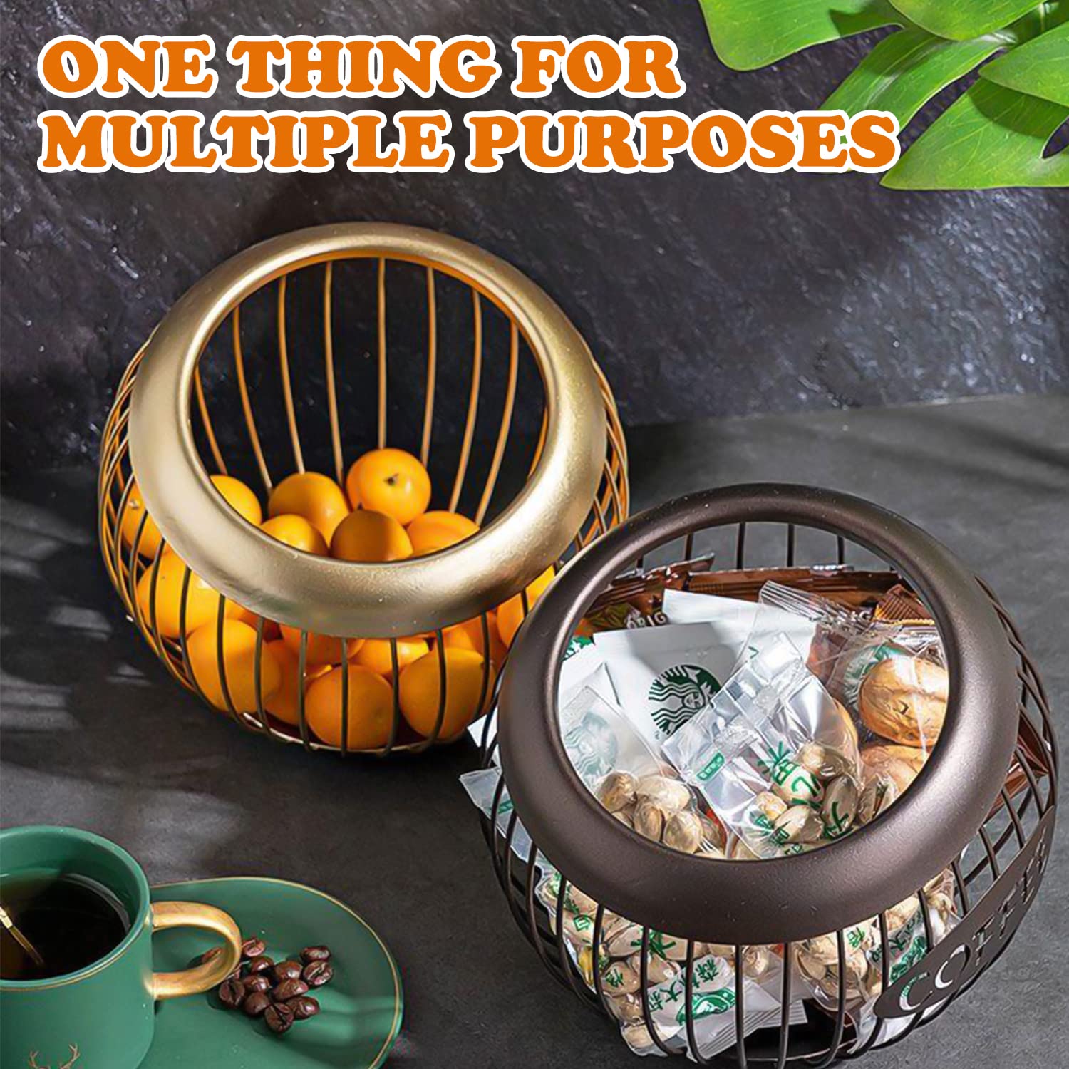 Large Capacity 30+ K Cup Holder - Metal Coffee Pod Storage Organizer for Keurig & Nespresso Capsules - Countertop Organizer for Home & Office Kitchen (Gold) - Perfect for Coffee Stations & Small Spaces