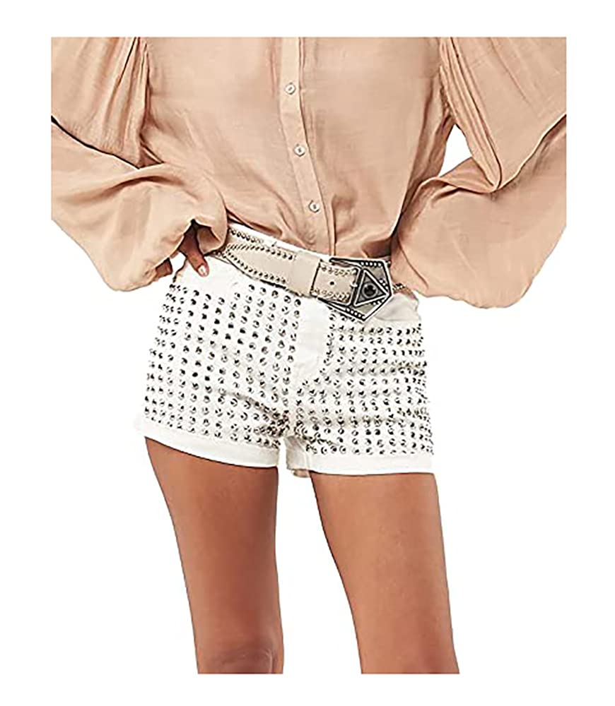 Women's Fashion Studded Denim Shorts - Trendy High Waist Distressed Jeans for Casual Outfits & Summer Street Style