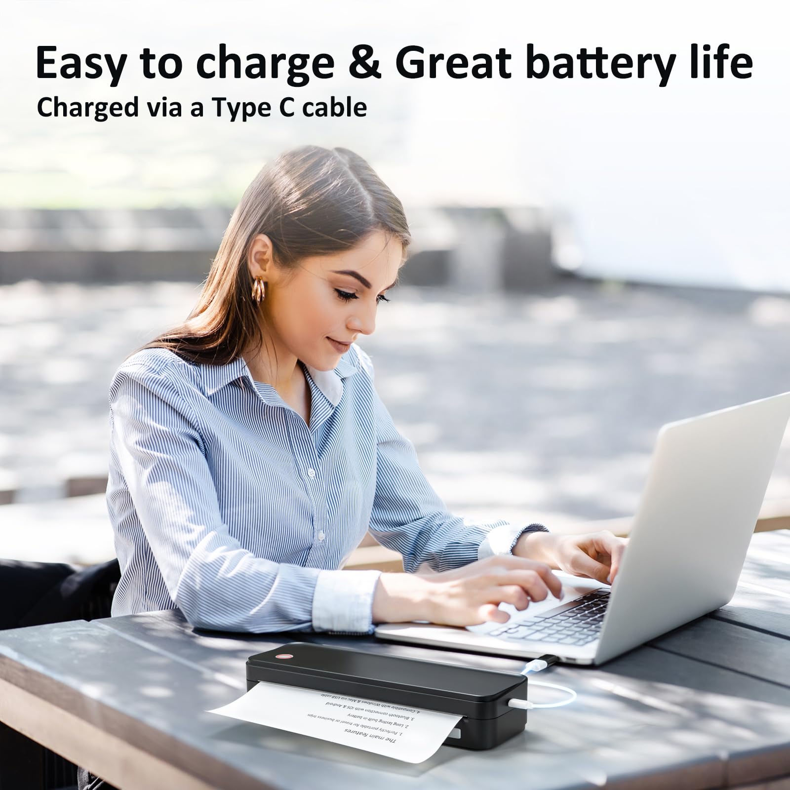 Wireless Thermal Printer for Travel - Portable Inkless Printer with Bluetooth, Supports 8.5x11 Inch US Letter Size Paper, Includes Carry Case & 3 Thermal Paper Rolls (Black) - Perfect for Business Trips, Home Office & On-the-Go Printing Needs