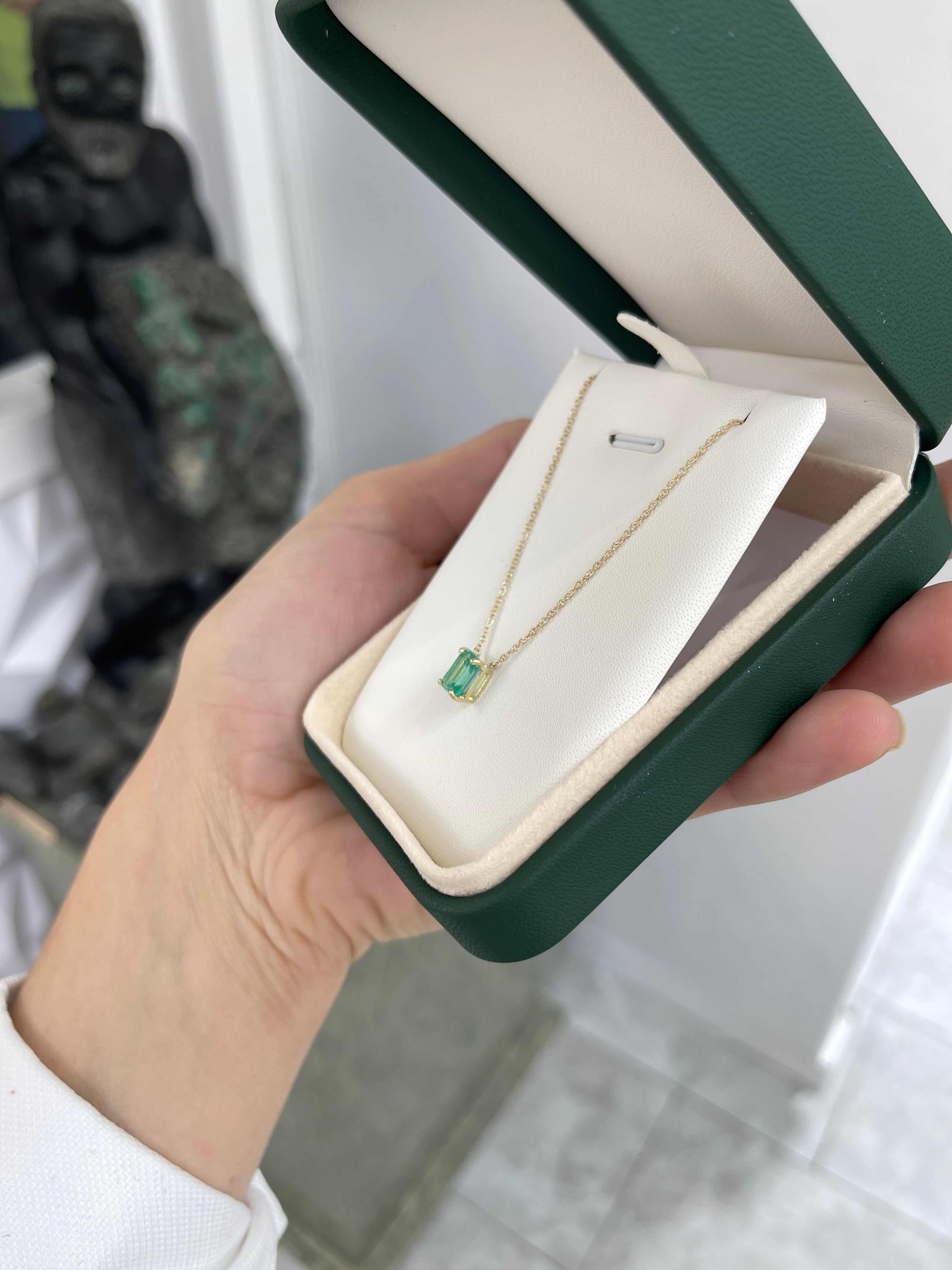1.10 Carat Emerald North to South Stationary Necklace in 14K Gold – Elegant Jewelry for Weddings, Parties & Special Occasions