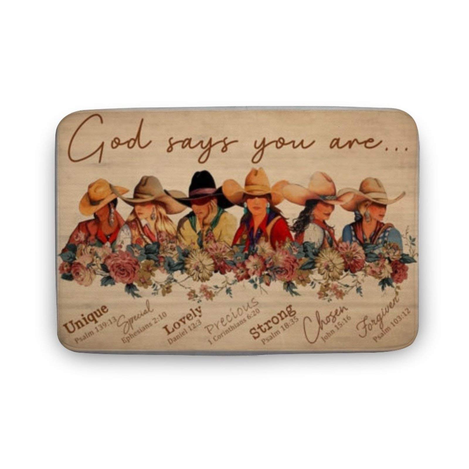 Soft Indoor Doormat - Cowgirl God Says You Are Unique Special Lovely - Non-Slip Bathroom Kitchen Bedroom Entryway Floor Mat - Personality Bath Rug 16x24 Inches - Perfect for Western Home Decor & Gift Giving