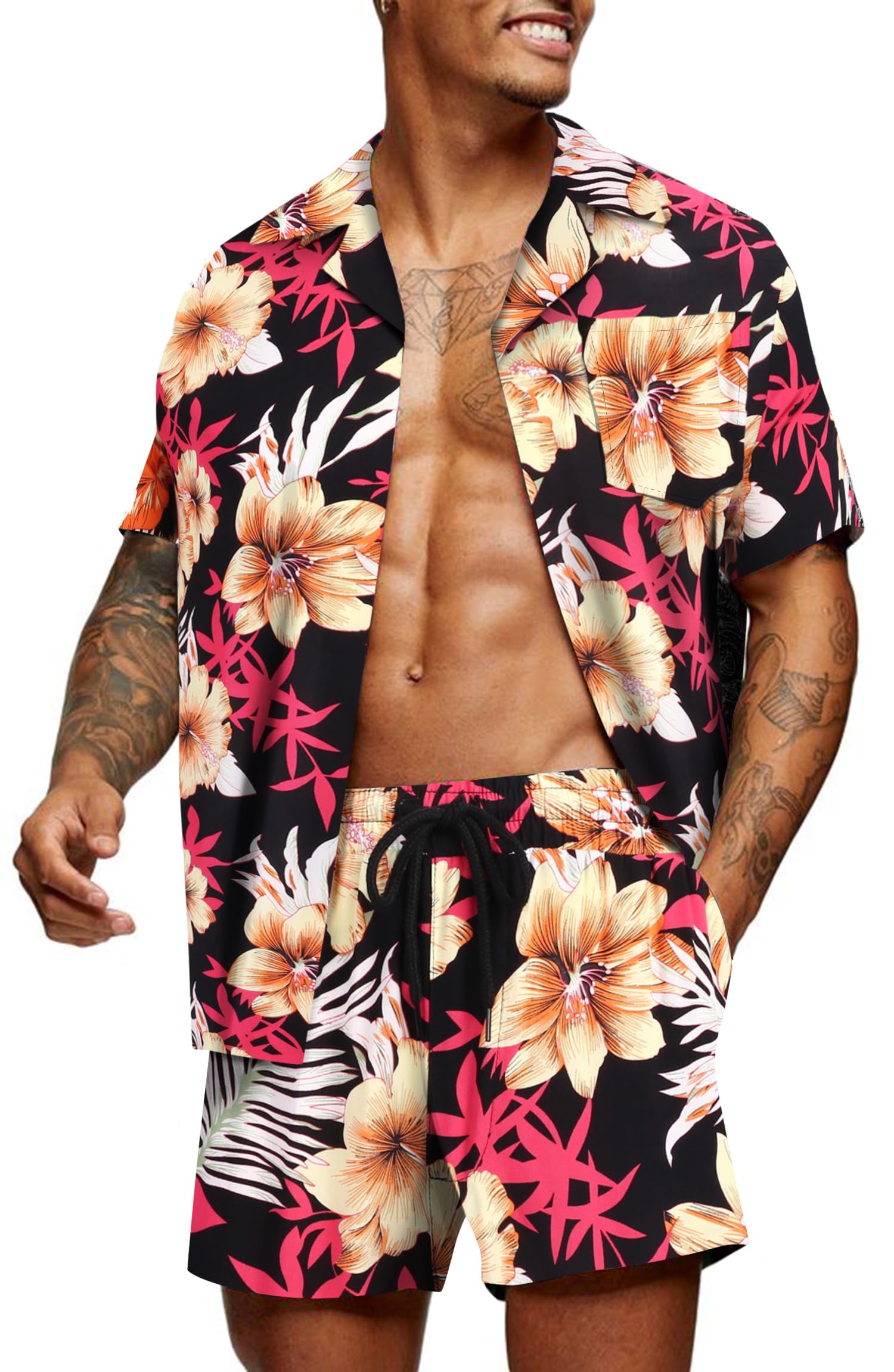 COOFANDY Family Matching Hawaiian Shirt Outfits - Floral Print Summer Shirts & Shorts Set for Men, Women & Kids | Beach Vacation, Luau Party, Family Photo Outfits