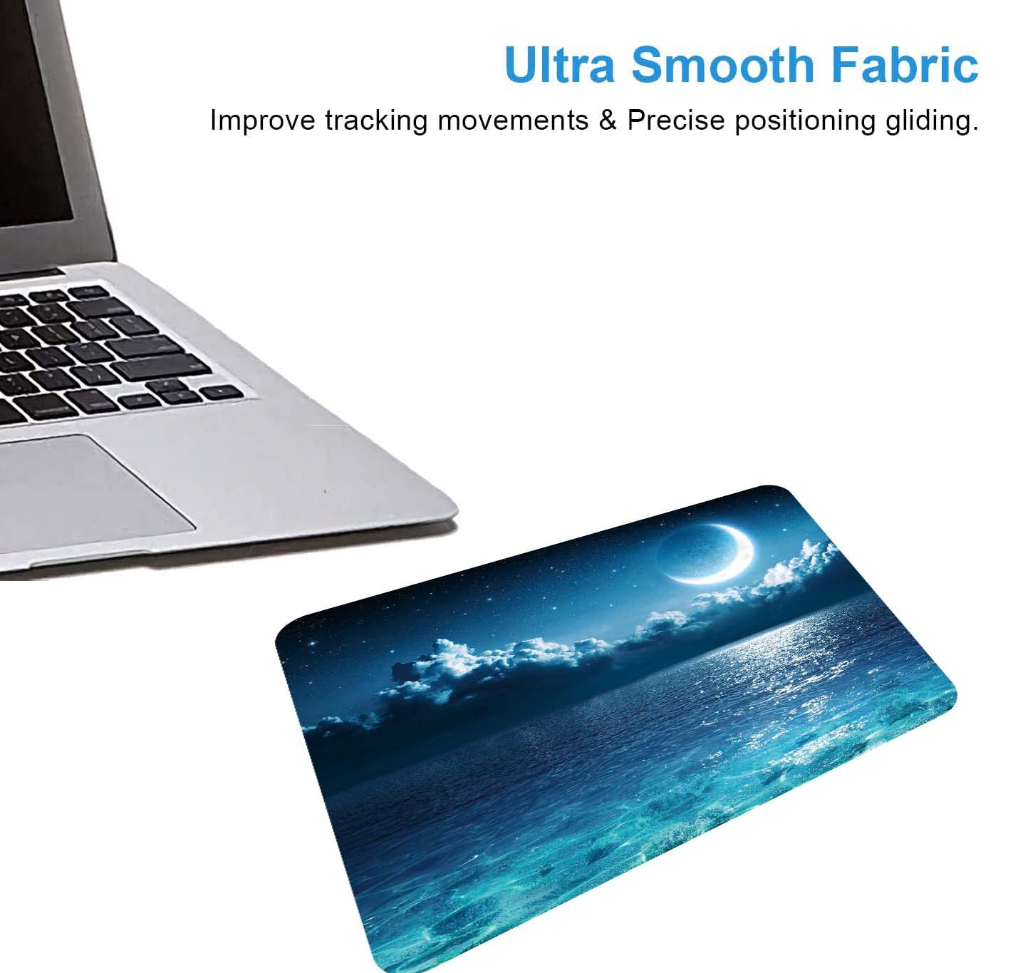 Ocean and Moon Mouse Pad - Non-Slip Rubber Base Waterproof Mouse Mat with Romantic Moon on Sea Design for Office & Laptop (9.5