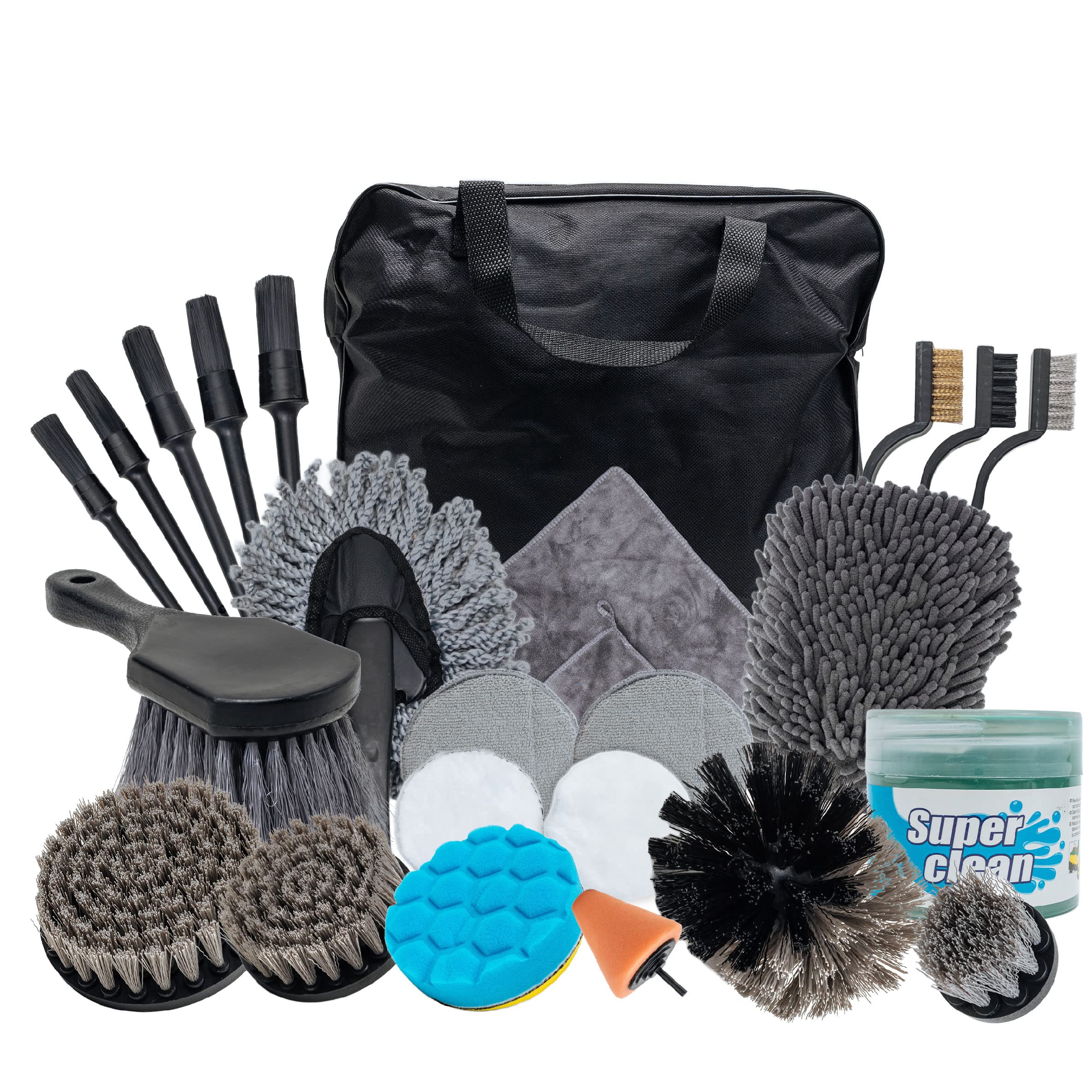27-Piece Car Detailing Kit with Drill Brush, Soft Brushes & Chrome Polishing Tools - Complete Car Cleaning Supplies for Interior & Exterior - Perfect for DIY Car Wash, Auto Detailing & Vehicle Maintenance