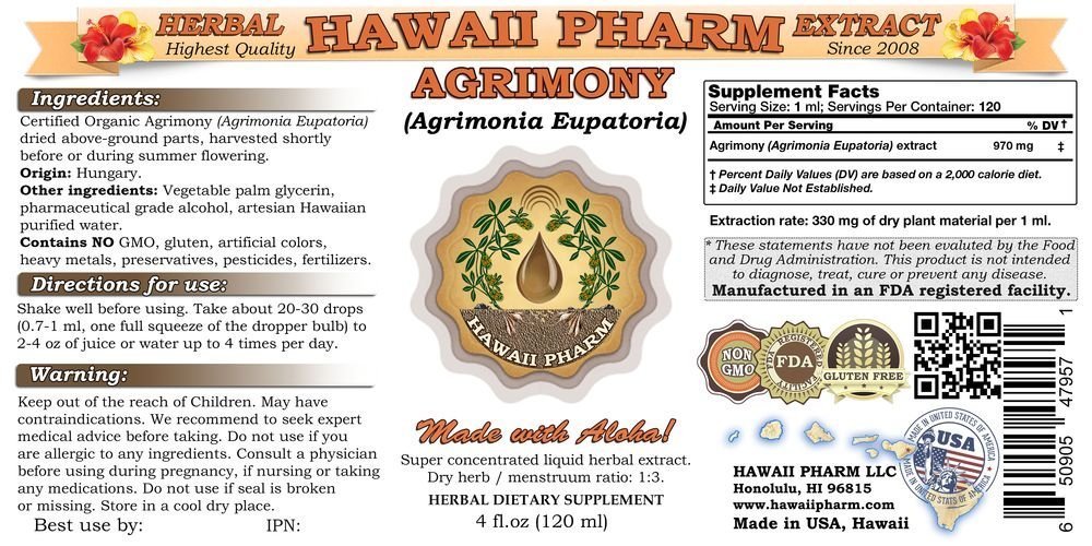 Organic Agrimony Liquid Extract (Agrimonia Eupatoria) - 4x4 oz Herbal Tincture Supplement for Digestive Support & Wellness - Perfect for Tea, Tonics & Natural Remedies