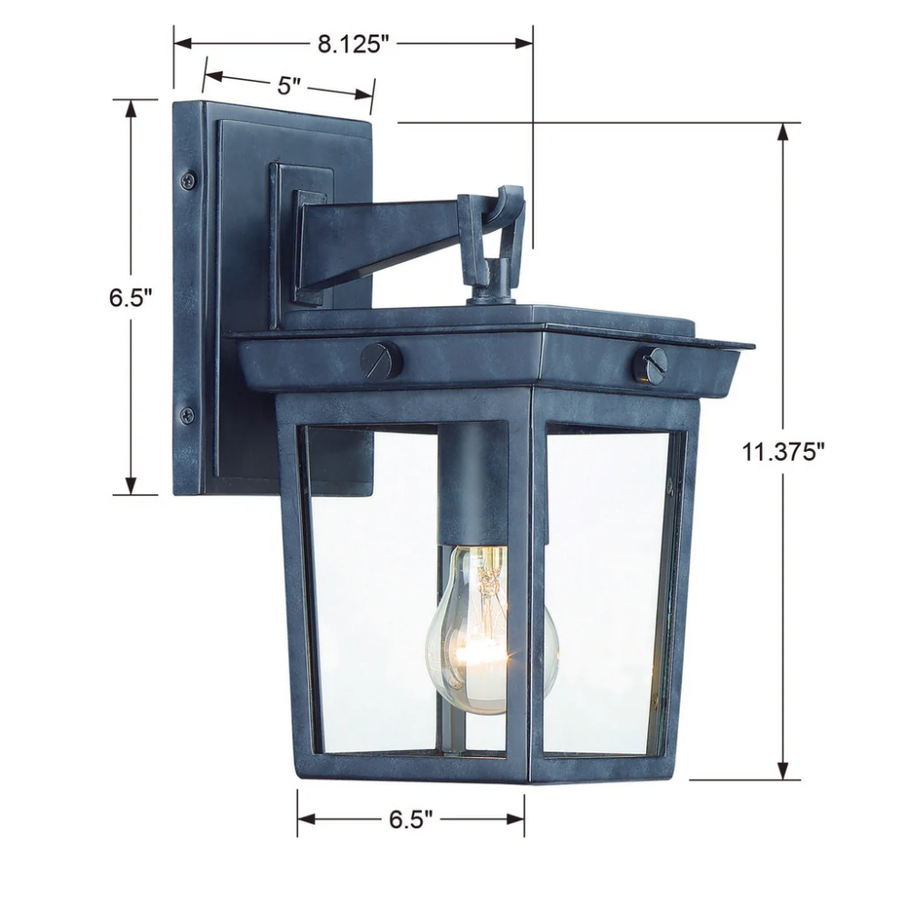 Belmont 1 Light Outdoor Wall Sconce - 6.5x11 Inch Stainless Steel with Clear Glass Shade - Graphite Metal Finish - 120V E26 Medium Base LED Bulb Socket - Weatherproof Exterior Lighting for Patio, Garden, Porch, and Entryway