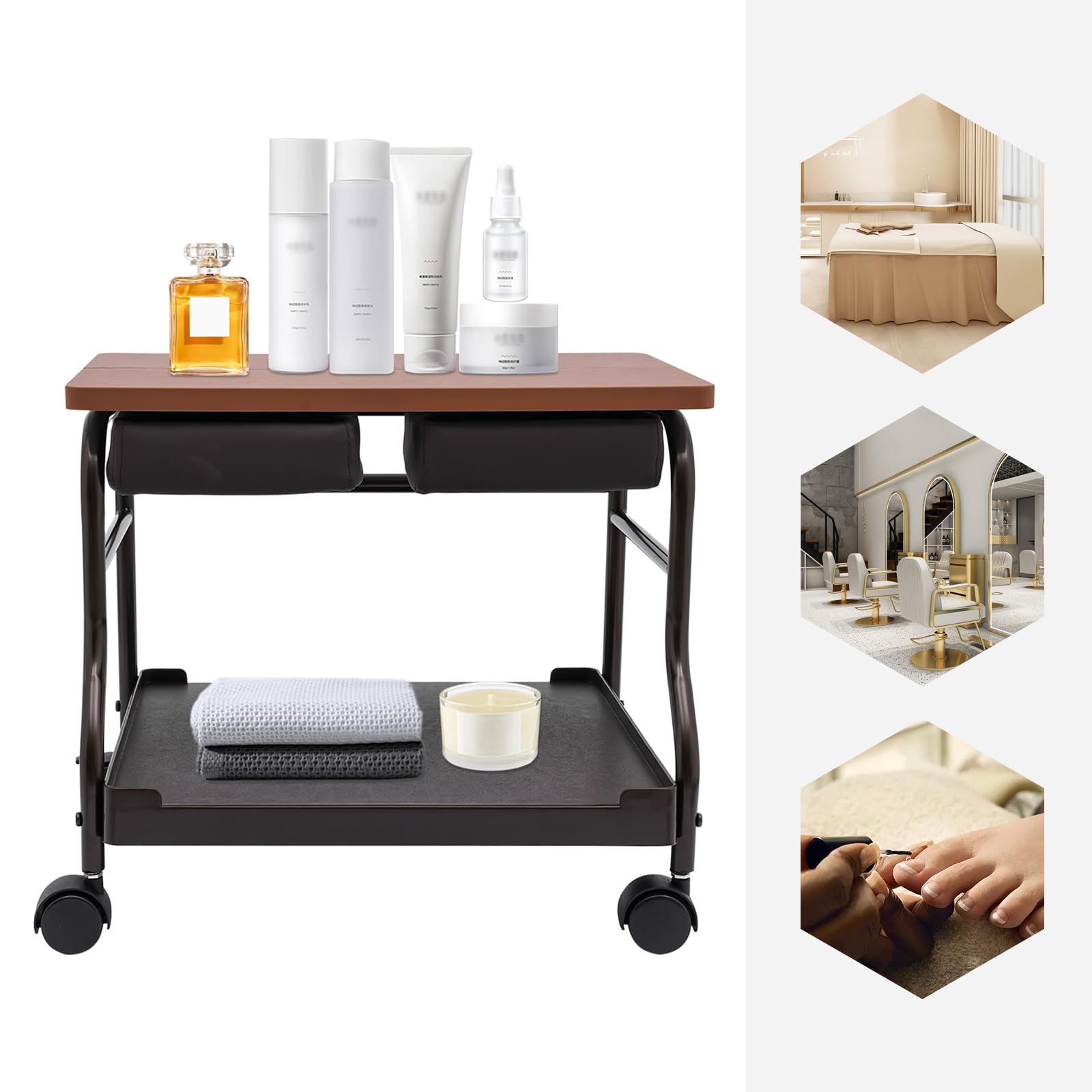 Professional Pedicure Cart with Wheels - Adjustable Foot Rest Stool for Manicure & Massage - Portable Salon Spa Station (Coffee Brown) - Perfect for Nail Salons, Home Spas & Beauty Treatments