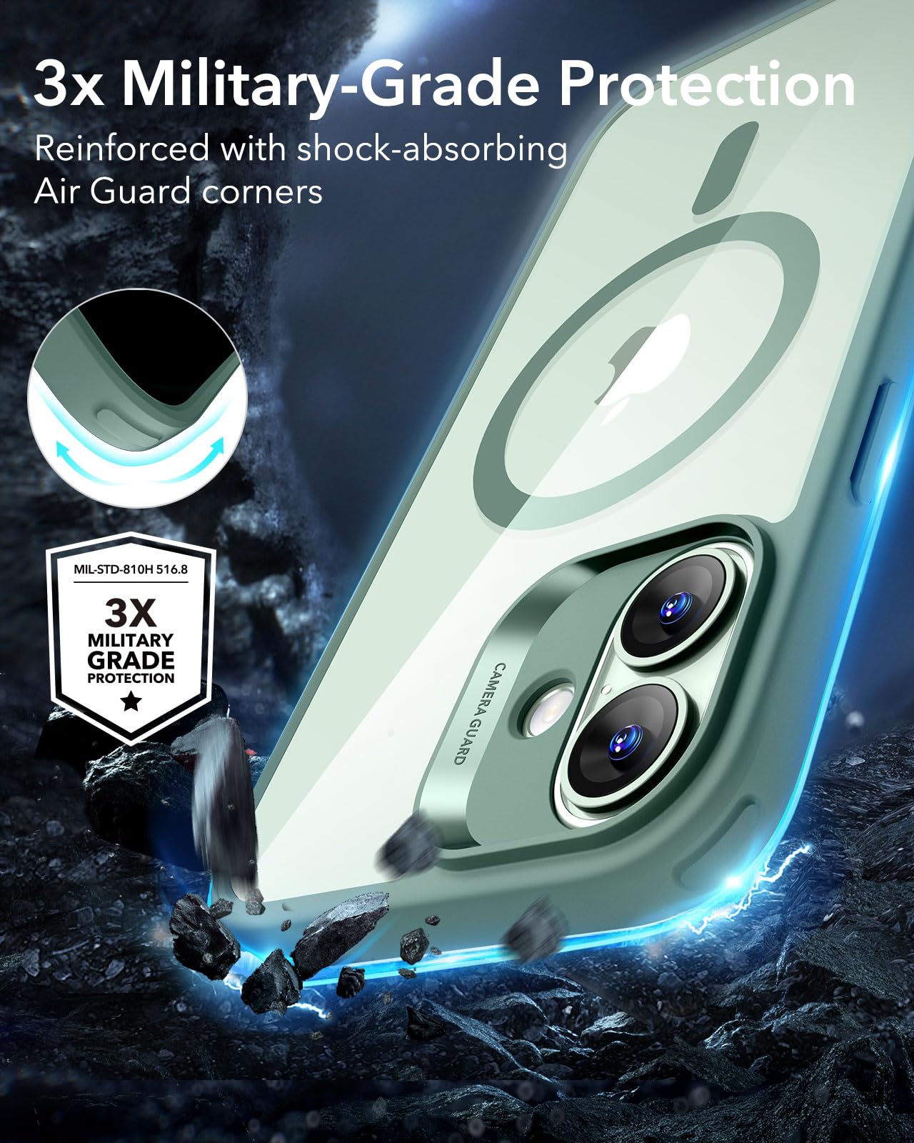 ESR for iPhone 16 Plus Case with MagSafe - Military Grade Shockproof Protection | Magnetic Phone Cover for iPhone 16 Plus | Classic Hybrid Clear Green Case (HaloLock) - Perfect for Outdoor Activities, Travel & Daily Use