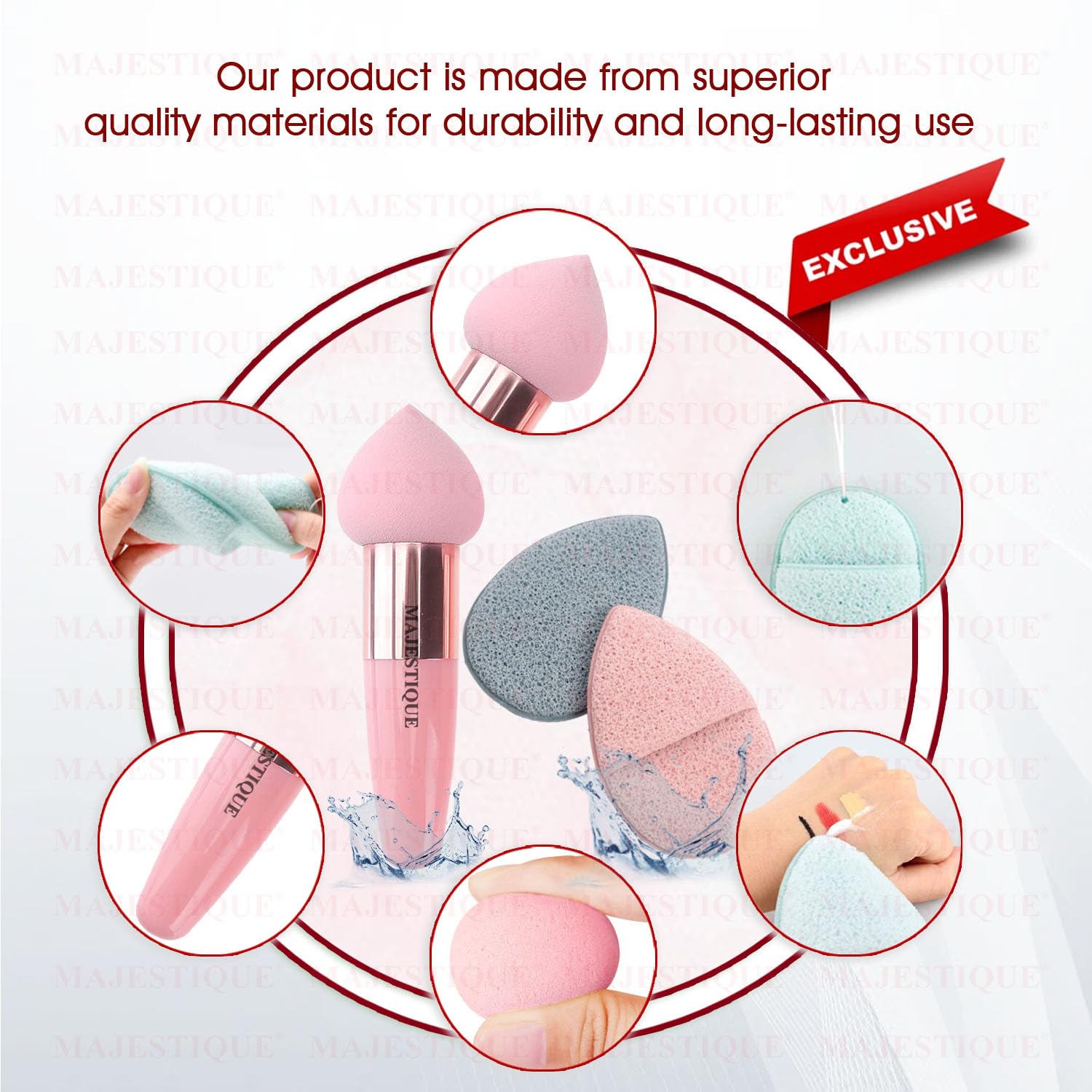 MAJESTIQUE Pointed Makeup Sponge - Reusable Facial Cleansing Sponge for Washing, Exfoliating & Makeup Removal with Finger Glove - Soft Bath & Shower Sponge (Pack of 2) - Perfect for Daily Skincare & Gentle Makeup Application