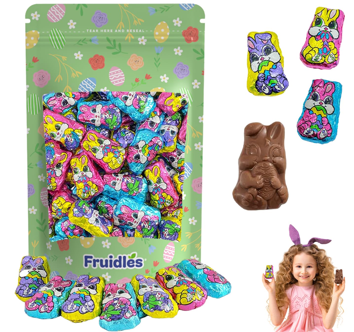 Easter Milk Chocolate Bunnies - Smooth & Creamy Chocolate Treats for Party Favors, Easter Baskets & Gift Bags - Individually Wrapped in Colorful Foil - 1 Pound Bulk Pack - Perfect for Easter Celebrations, Classroom Treats & Holiday Gifting