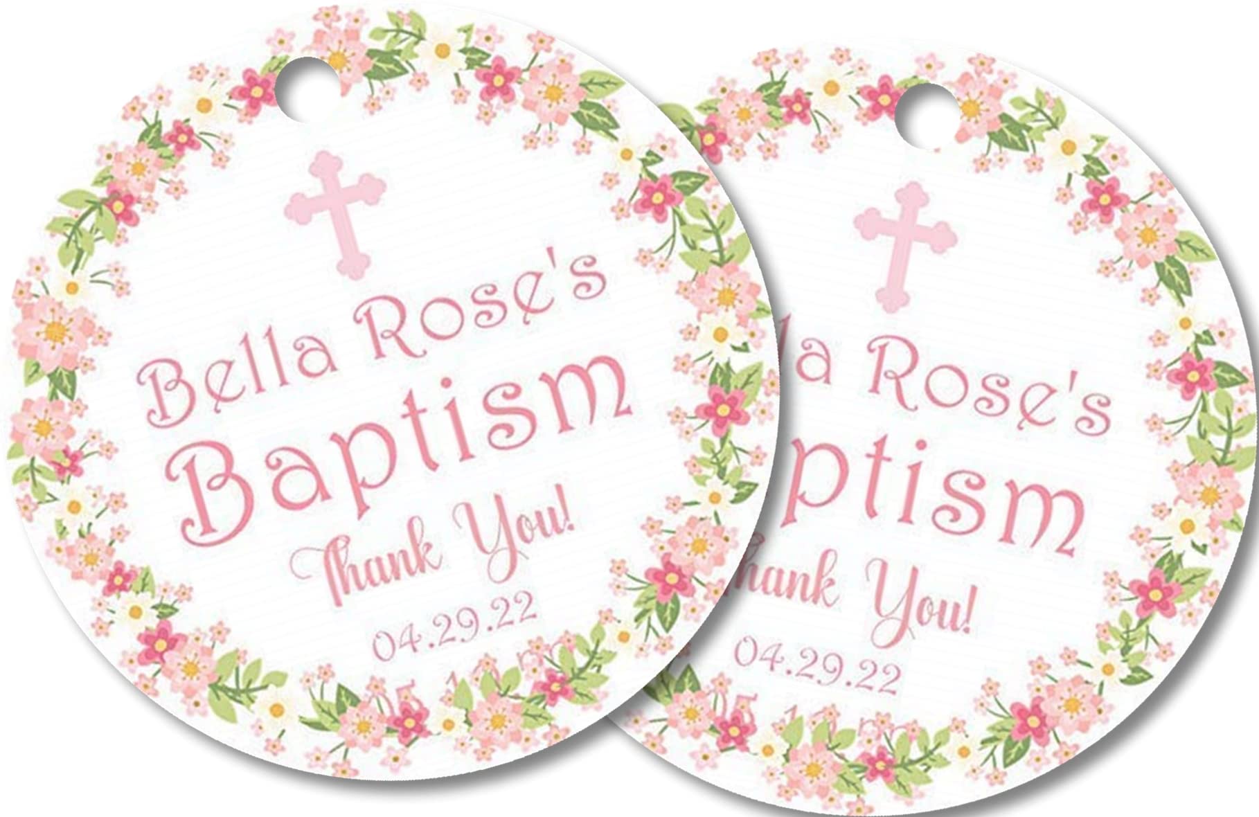 Baptism Sticker Favor Labels - Spanish Baptism Stickers (Pegatinas Bautismo Español) for Boys & Girls - Mi Bautizo Religious Celebration - Pink & Green Wreath Design - Perfect for Baptism Favors, Church Events & Religious Gift Giving
