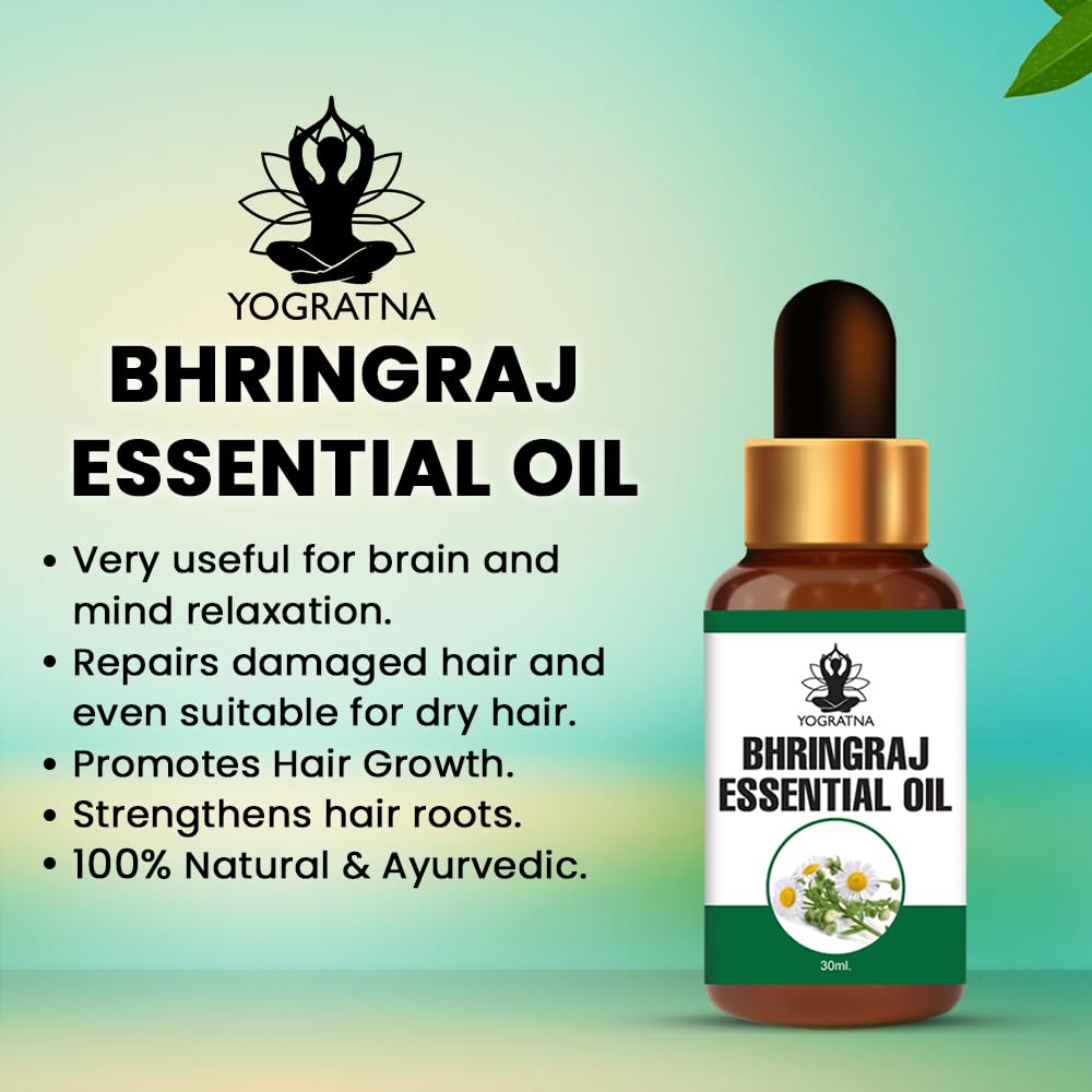 100% Pure Natural Bhringraj Essential Oil (30ml) - Cold Pressed Hair Growth Oil for Thicker, Longer & Healthier Hair | Promotes Scalp Health & Reduces Hair Fall | Perfect for Daily Hair Care & Ayurvedic Treatments