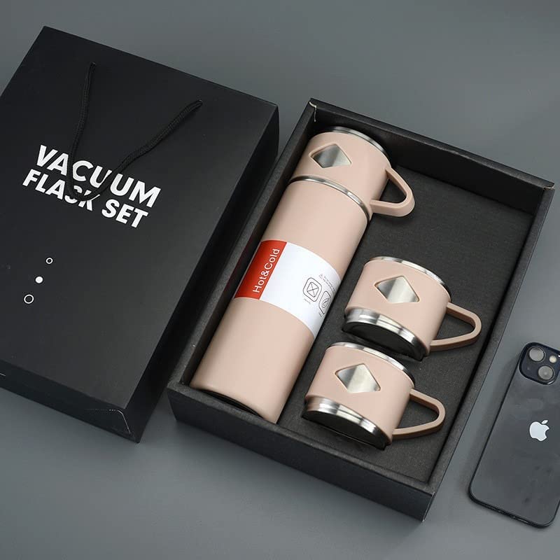 Premium 500ml Double Wall Vacuum Insulated Stainless Steel Water Bottle with 2 Cups - Keeps Drinks Hot/Cold for 24 Hours | Leakproof Travel Thermos | Perfect for Office, Gym, Hiking & Outdoor Activities | Great Corporate Diwali Gifts for Employees (Assorted Colors)