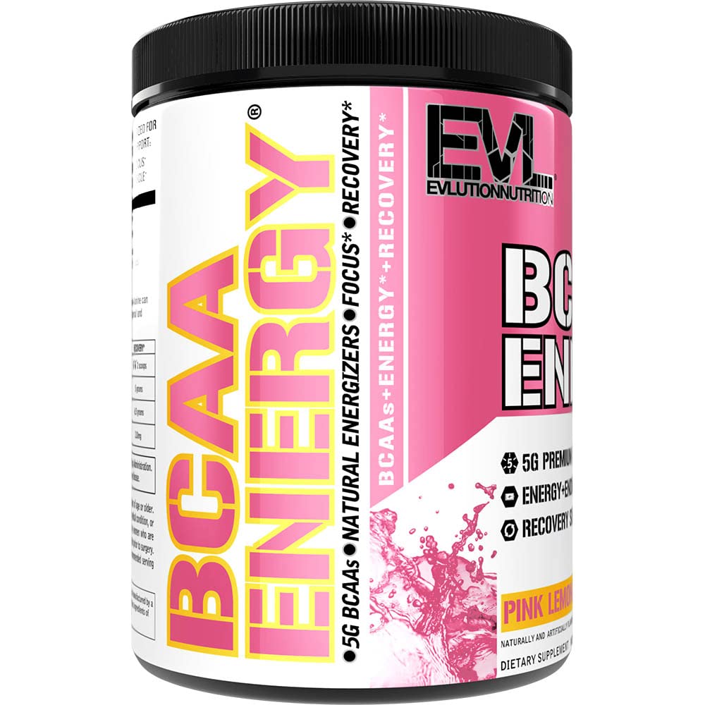 EVLution Nutrition BCAA Energy Powder - Pink Lemonade Flavor, 267g for Muscle Recovery & Workout Performance | Pre & Post Workout Supplement for Athletes & Fitness Enthusiasts