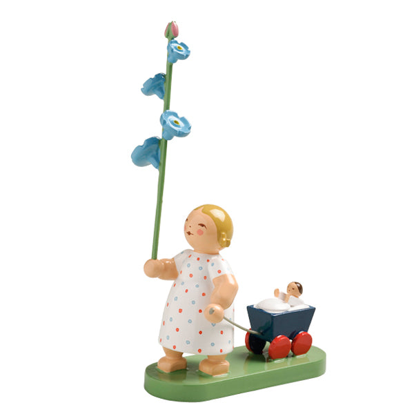 Wendt & Kuhn Hand-Painted Wooden Figurine - Girl with Forget-Me-Not Flowers | German Collectible Home Decor | Perfect for Christmas Ornaments, Shelf Displays & Gift Giving