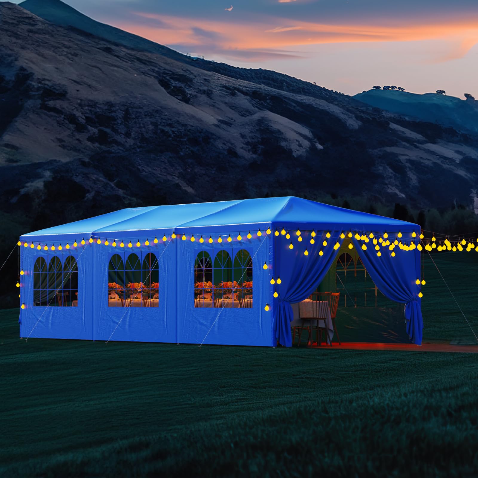 10x30FT Heavy Duty Waterproof Party Tent - Blue Outdoor Canopy Wedding Tent with 8 Removable Sidewalls - Perfect for Patio, Gazebo, Events, BBQ, Holiday, Birthday & Graduation Parties - Durable Shelter for Backyard Gatherings, Festivals & Outdoor Celebrations