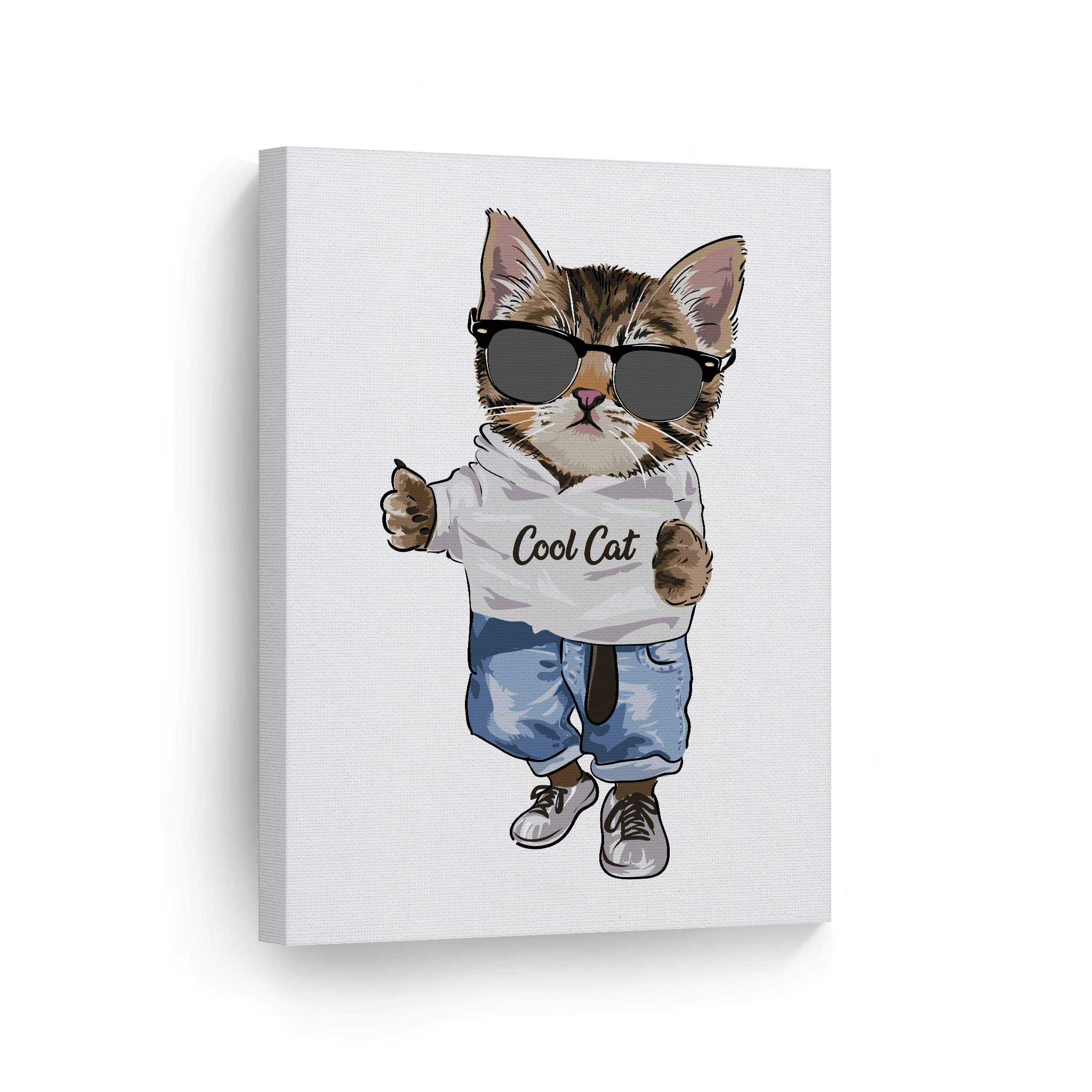 Cool Cat with Black Sunglasses Canvas Print - Woodland Animal Wall Art for Pet Owners & Cat Lovers - Perfect Gift for Mom, Dad, Kids Room & Nursery Decor - 12x8 Inches - Ideal for Bedroom, Living Room & Home Office Decor